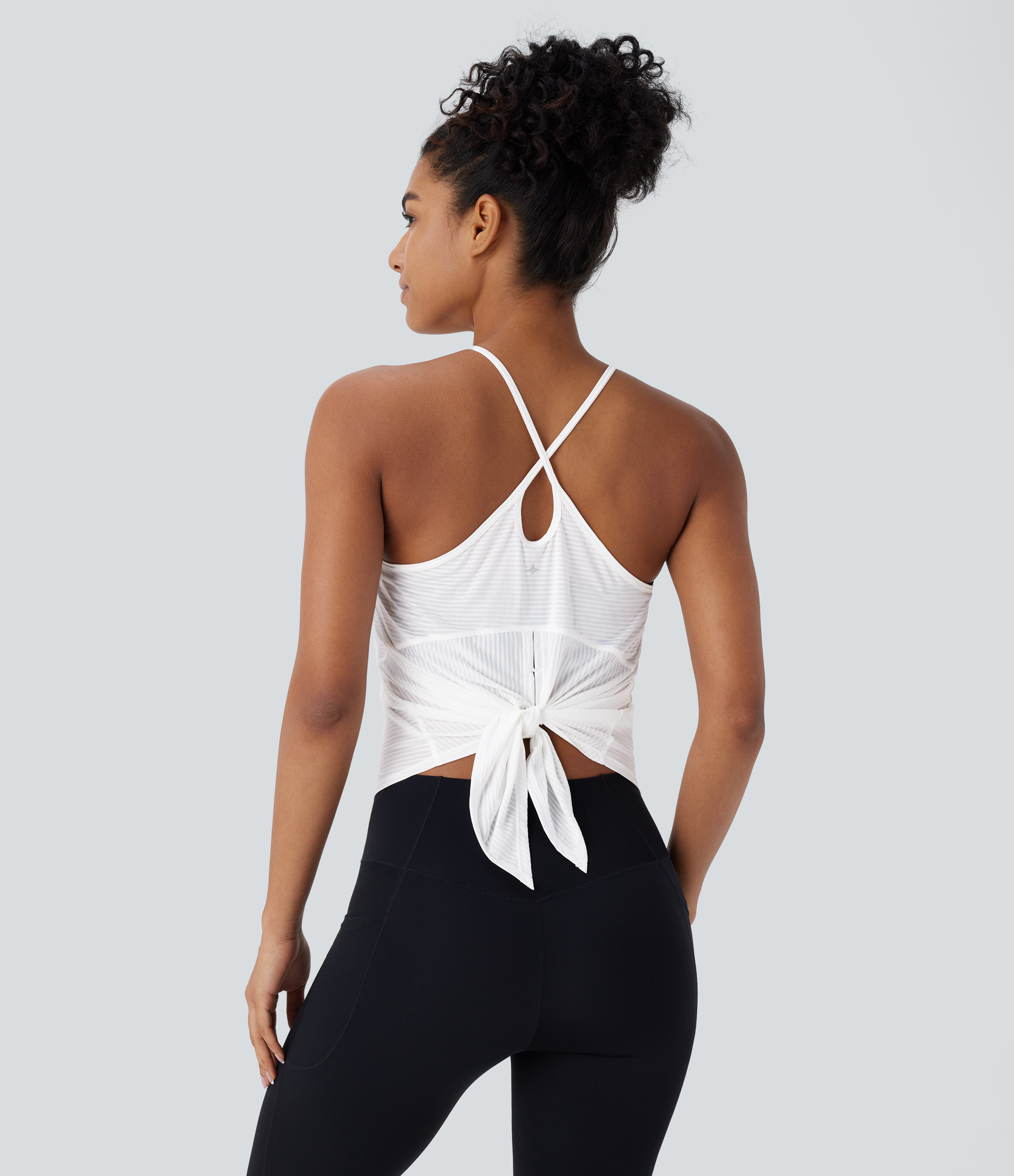 Halara Crisscross Backless Split Hem Yoga Cami Top Tank Top - White - L golf tops halter top tunic tops sleeveless tops backless top 