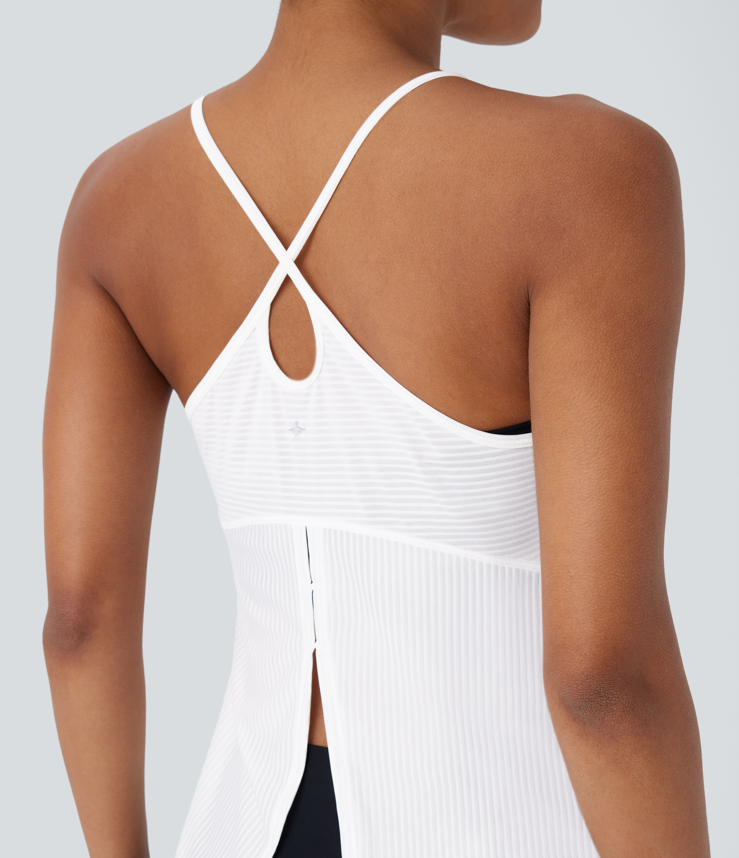 Halara Crisscross Backless Split Hem Yoga Cami Top Tank Top - White - L golf tops halter top tunic tops sleeveless tops backless top 