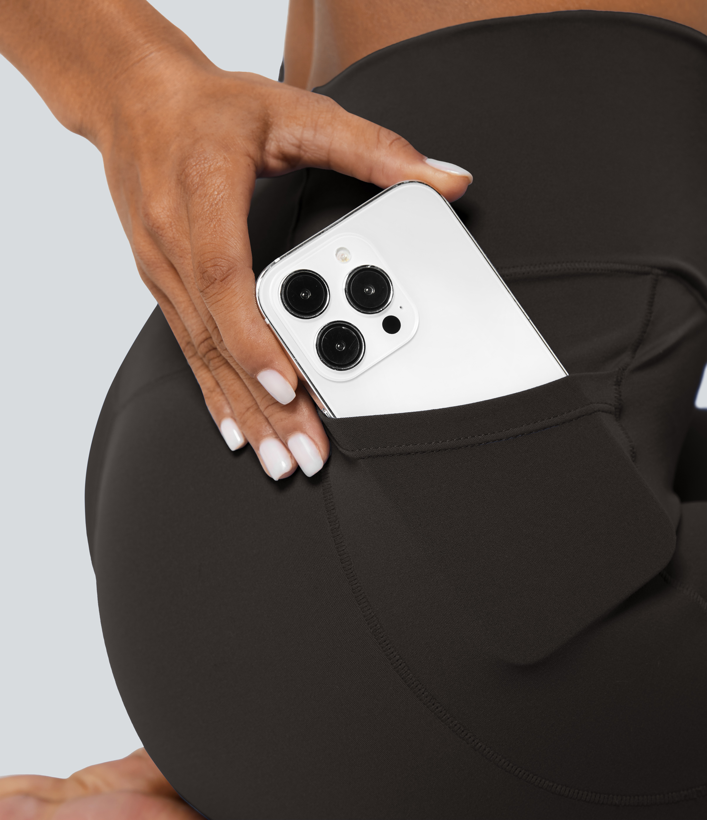 Halara Softlyzeroв„ў Crossover Pocket Plain Leggings-UPF50+  - Hazelnut Black - S(7/8) gym leggings leggings with pockets 