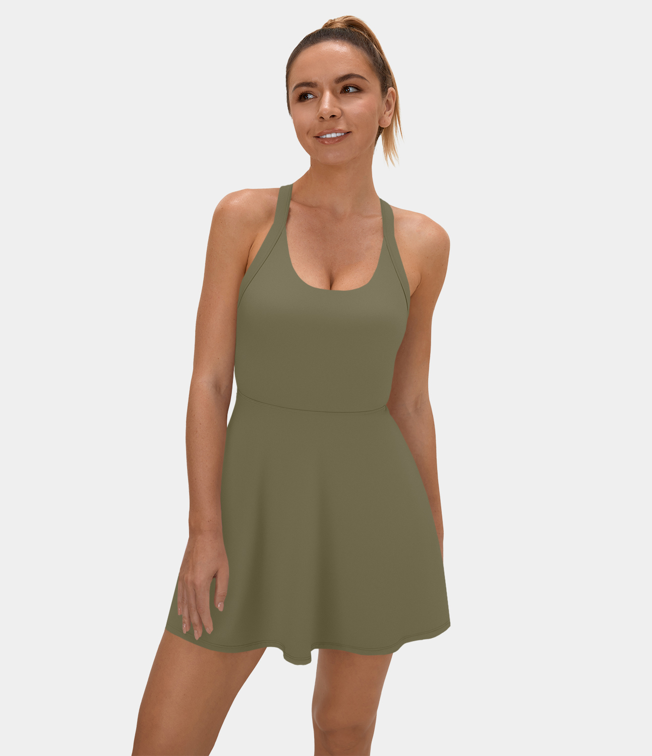

Halara Backless Twisted Active Dress-Easy Peezy Edition Workout Dress - Withered Green