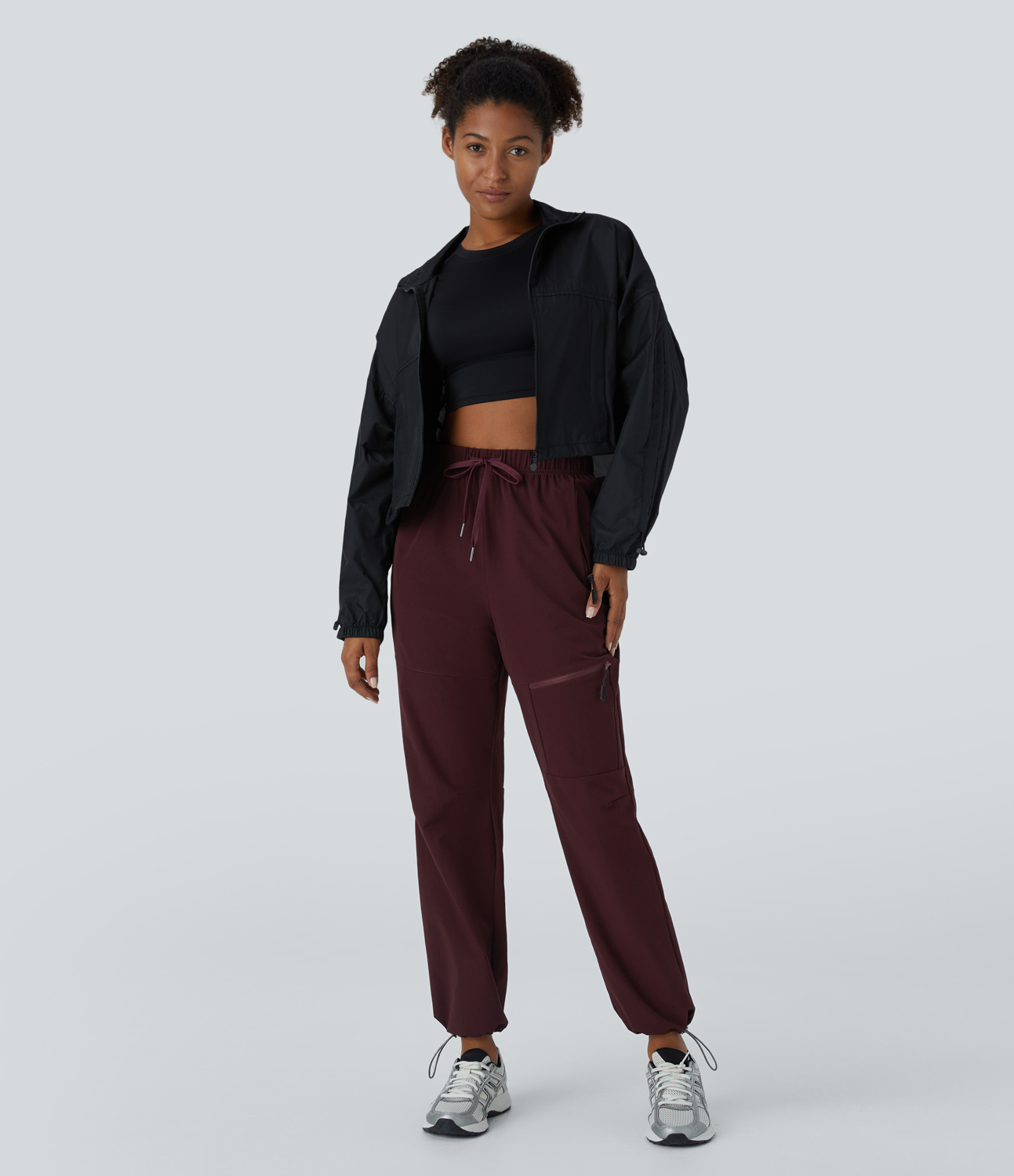 Halara High Waisted Drawstring Multiple Zip Pockets Adjustable Drawcord Hiking Pants  - Raisin - XL(regular) 