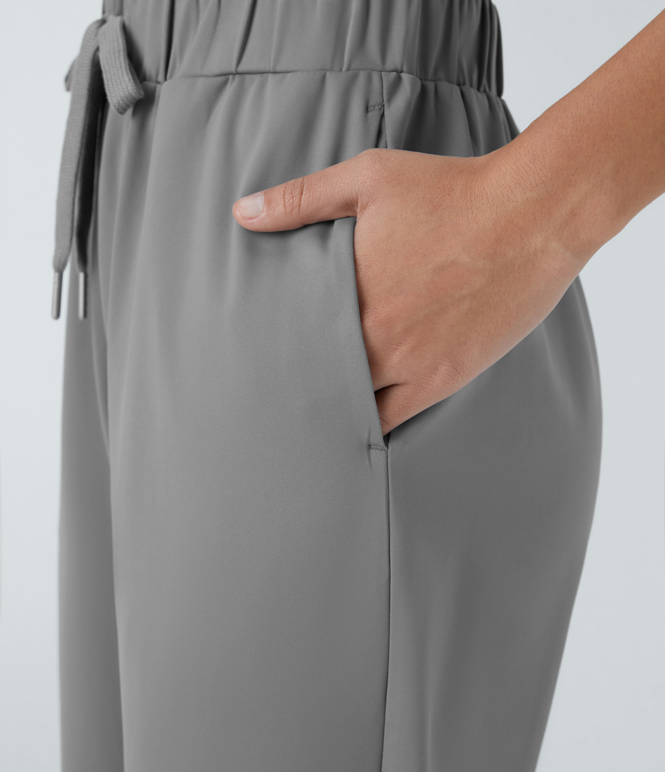 Halara HalaraFlexв„ў Mid Rise Drawstring Side Pocket Work Pants  - Silent Storm - M(regular) sweatpants jogger pants stacked sweatpants 
