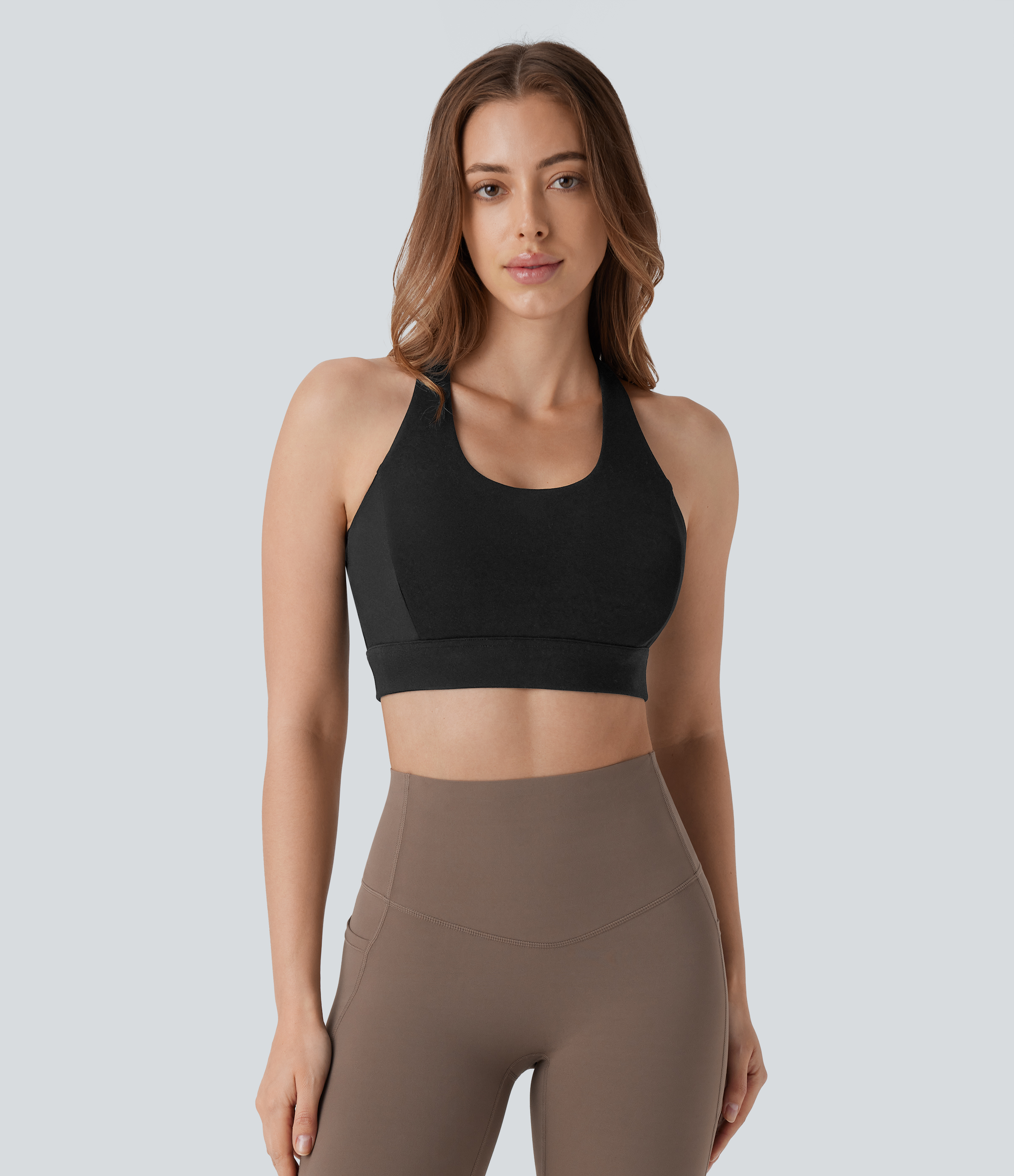 Halara Low Support Backless Racerback Crisscross Yoga Sports Bra-D/DD/DDD/F Cups  - Black - S push up bra strapless bra backless bra 
