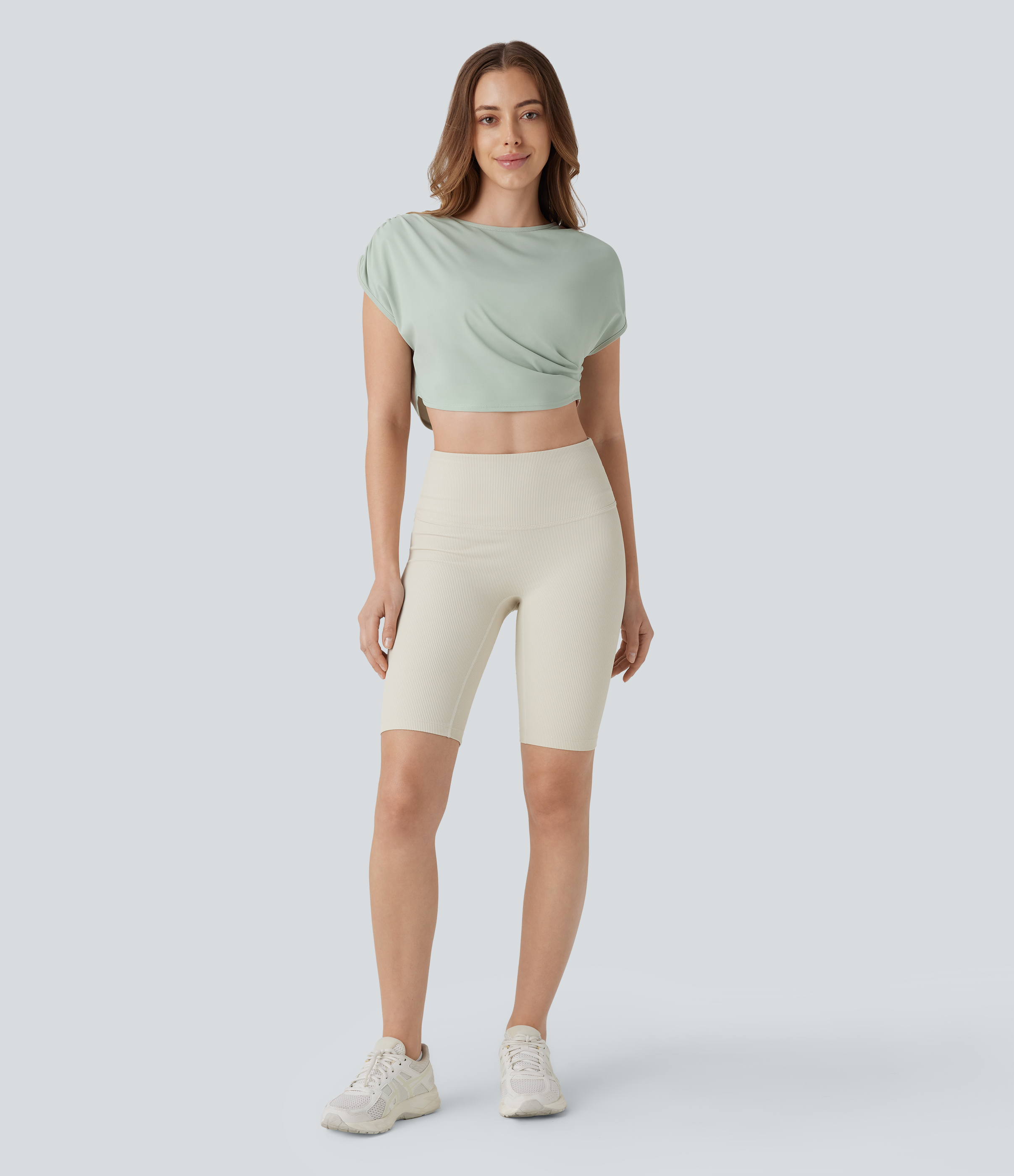 Halara Ruched Cropped Running Tank Top Tank Top - Stone Blue - XS golf tops halter top tunic tops sleeveless tops backless top 