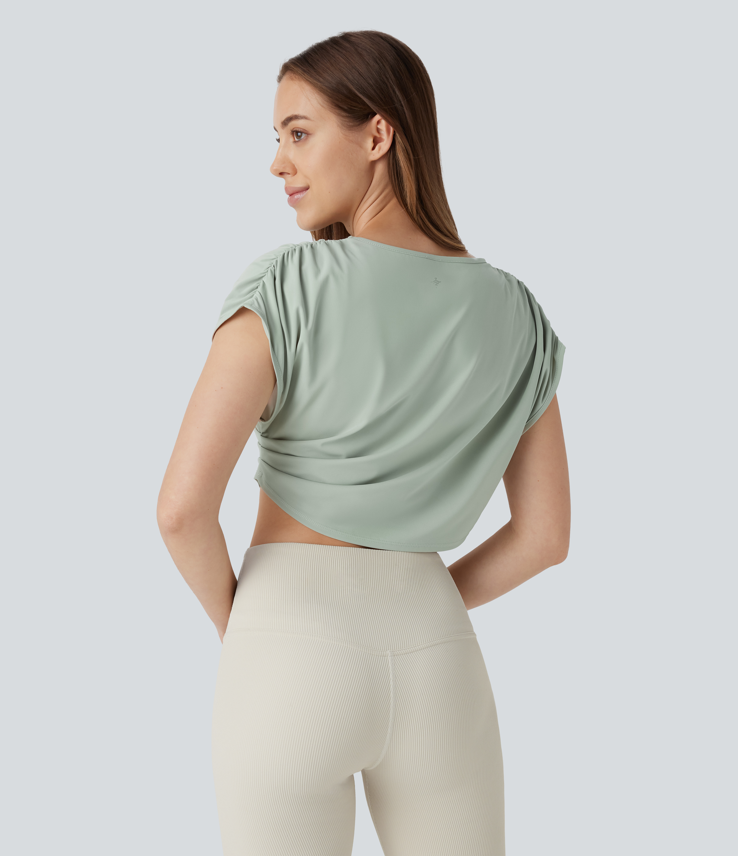 Halara Ruched Cropped Running Tank Top Tank Top - Stone Blue - XS golf tops halter top tunic tops sleeveless tops backless top 