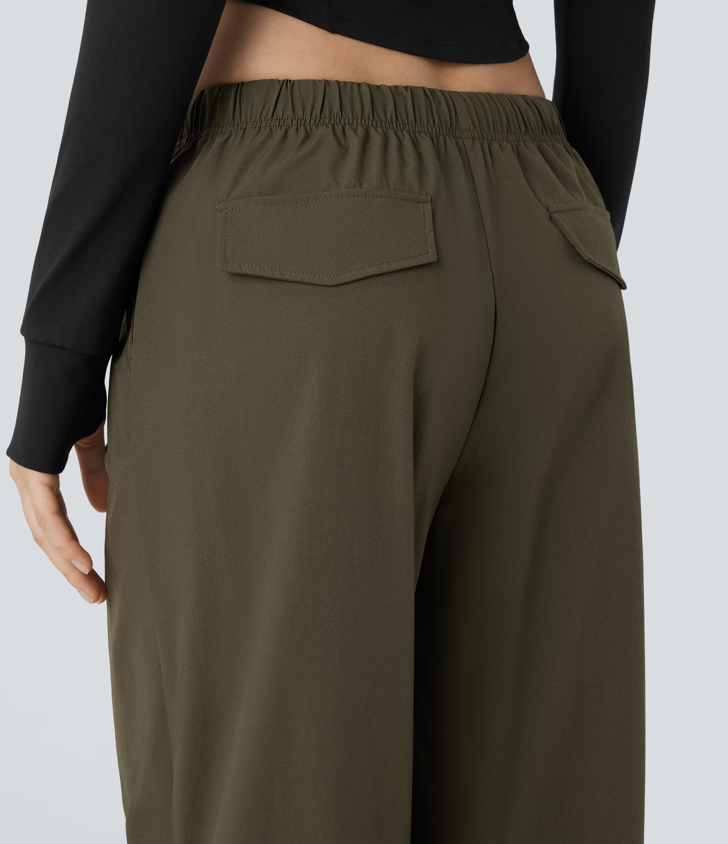 Halara Low Rise Drawstring Side Pocket Adjustable Hem Baggy Wide Leg Workout Pants  - Twilight Green - XS(regular) 