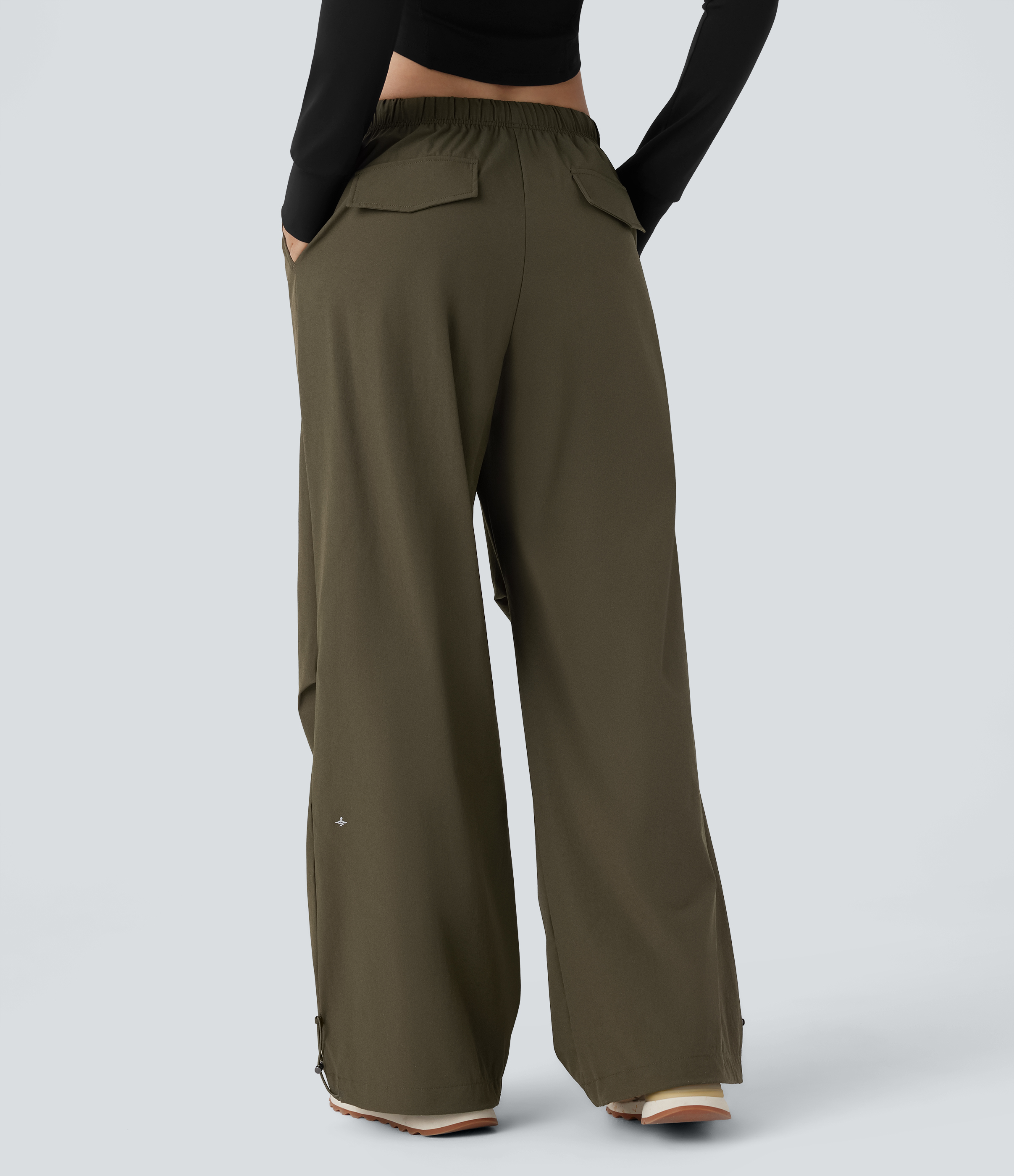 Halara Low Rise Drawstring Side Pocket Adjustable Hem Baggy Wide Leg Workout Pants  - Twilight Green - XS(regular) 