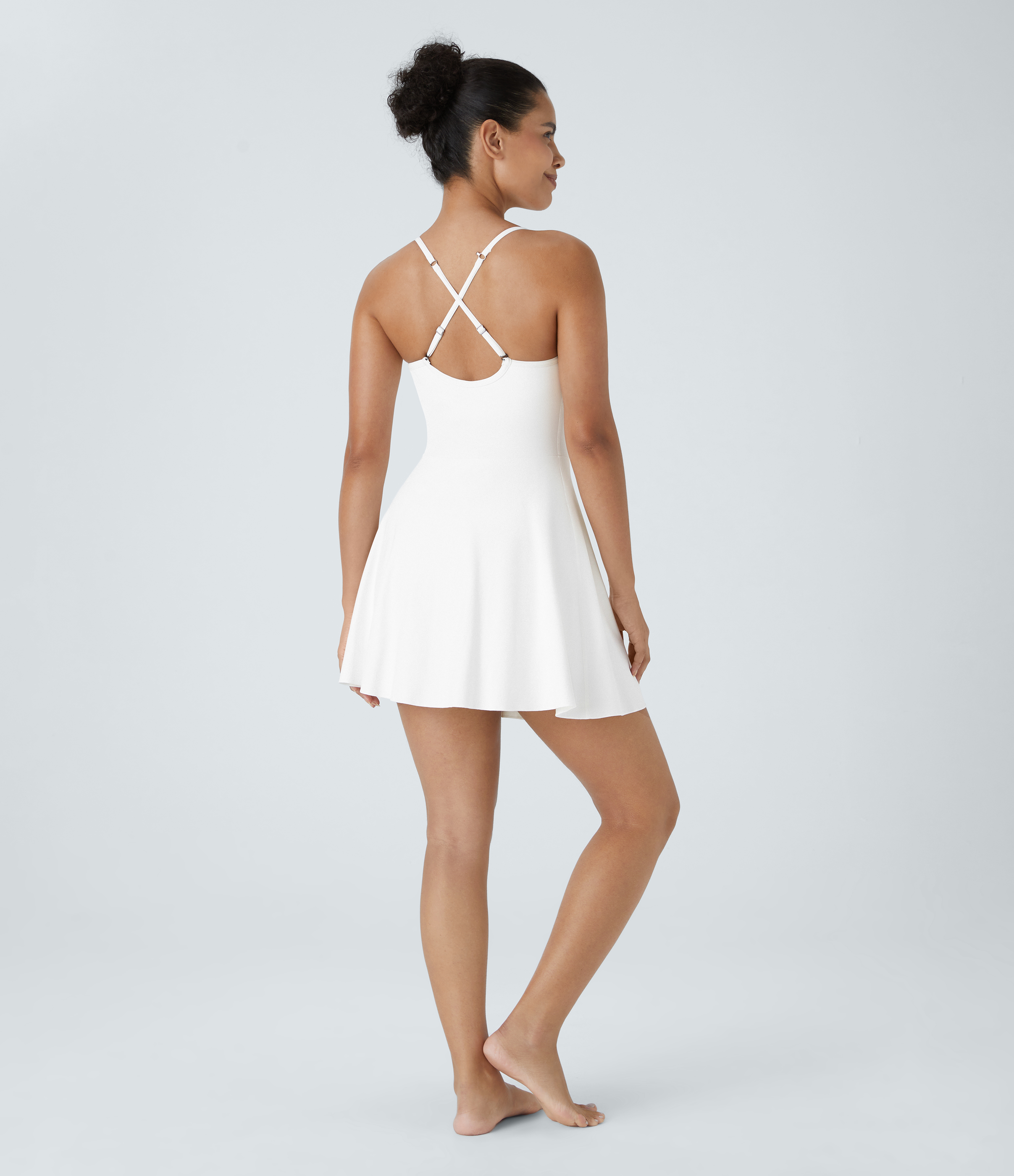 Halara Softlyzeroв„ў Plush Backless Adjustable Strap 2-in-1 Pocket Mini Slip Dance Active Dress Workout Dress - White - XL 