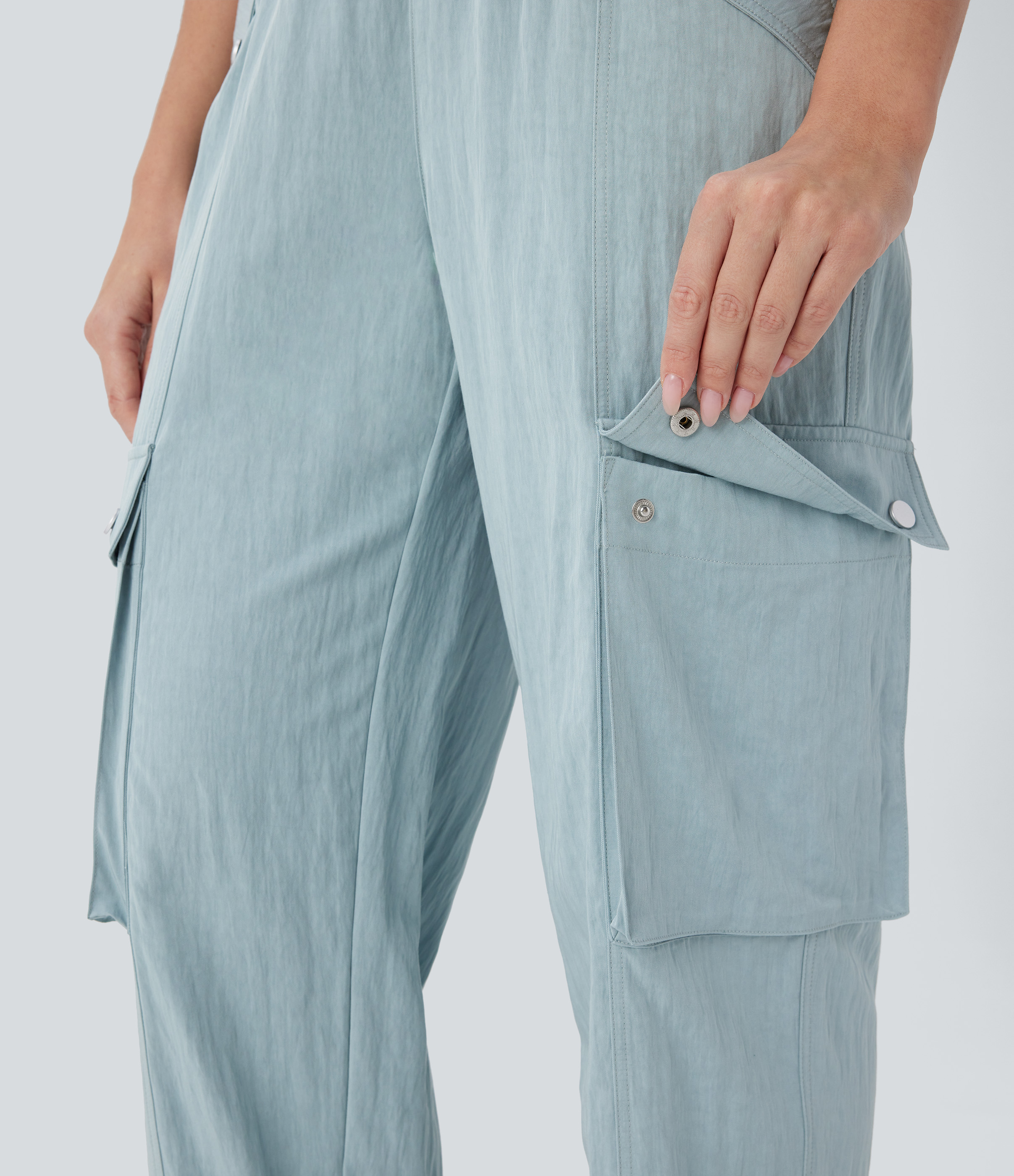 Halara Mid Rise Multiple Pockets Drawstring Hem Cargo Casual Pants  - Harbor Gray - XS(regular) 