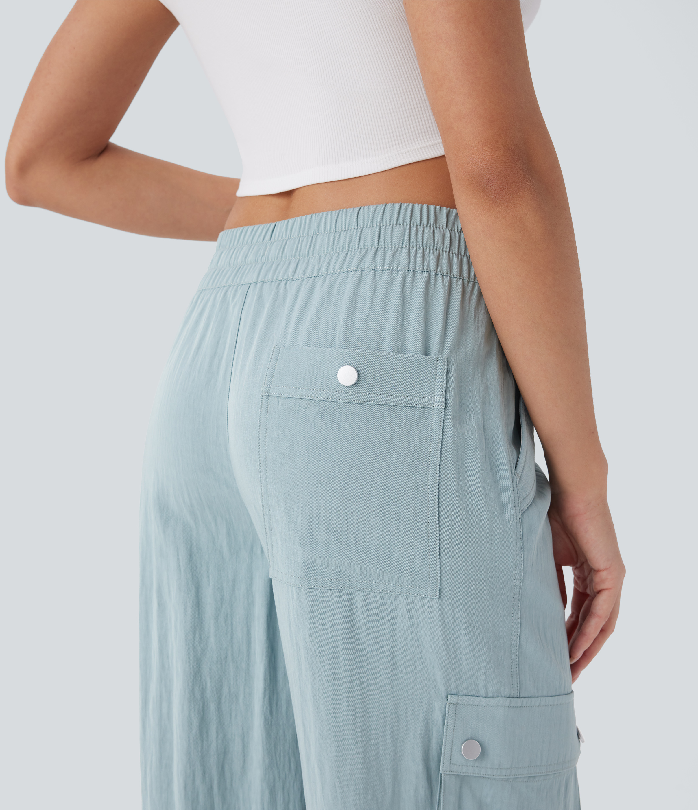 Halara Mid Rise Multiple Pockets Drawstring Hem Cargo Casual Pants  - Harbor Gray - XS(regular) 