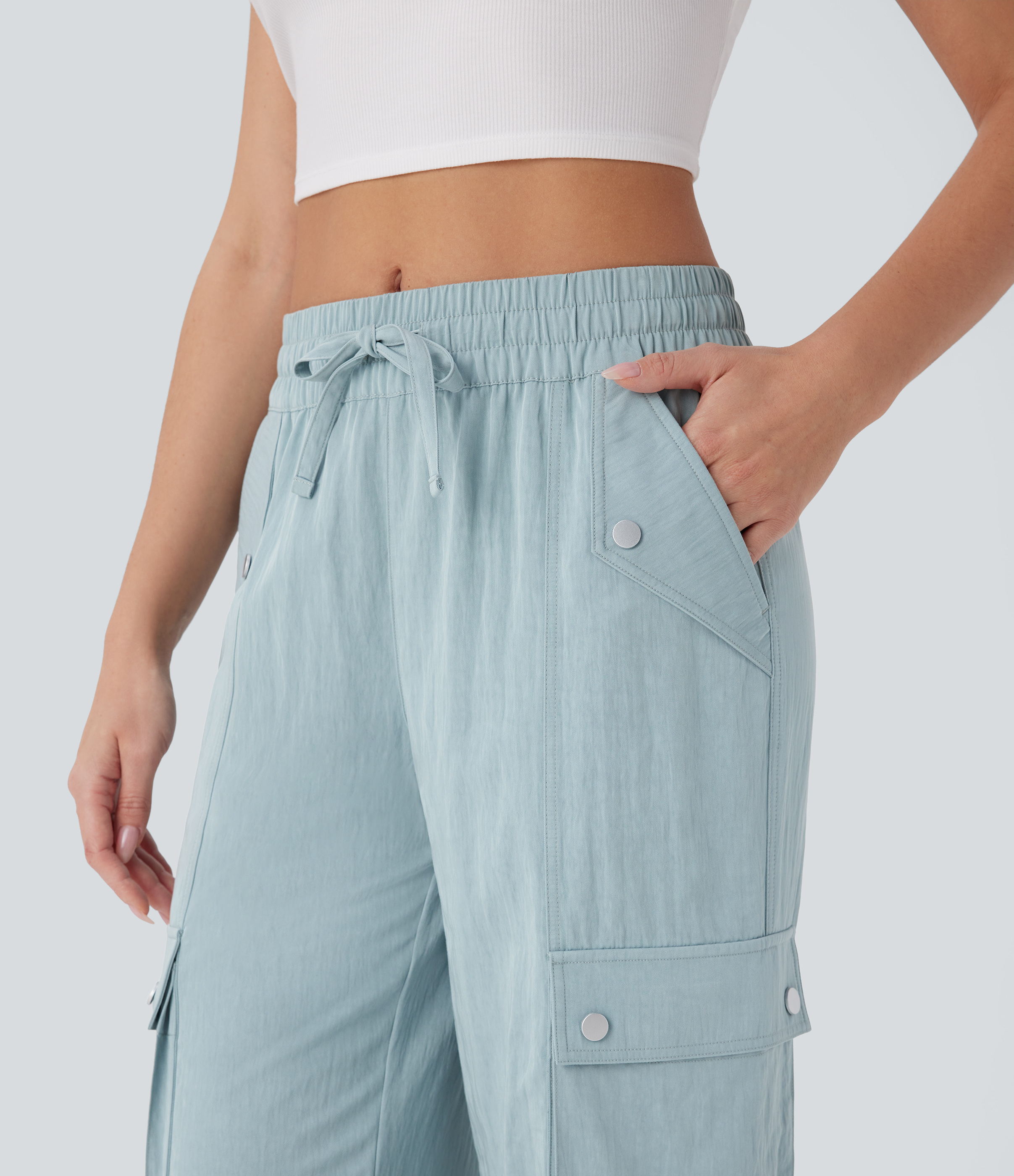 Halara Mid Rise Multiple Pockets Drawstring Hem Cargo Casual Pants  - Harbor Gray - XS(regular) 
