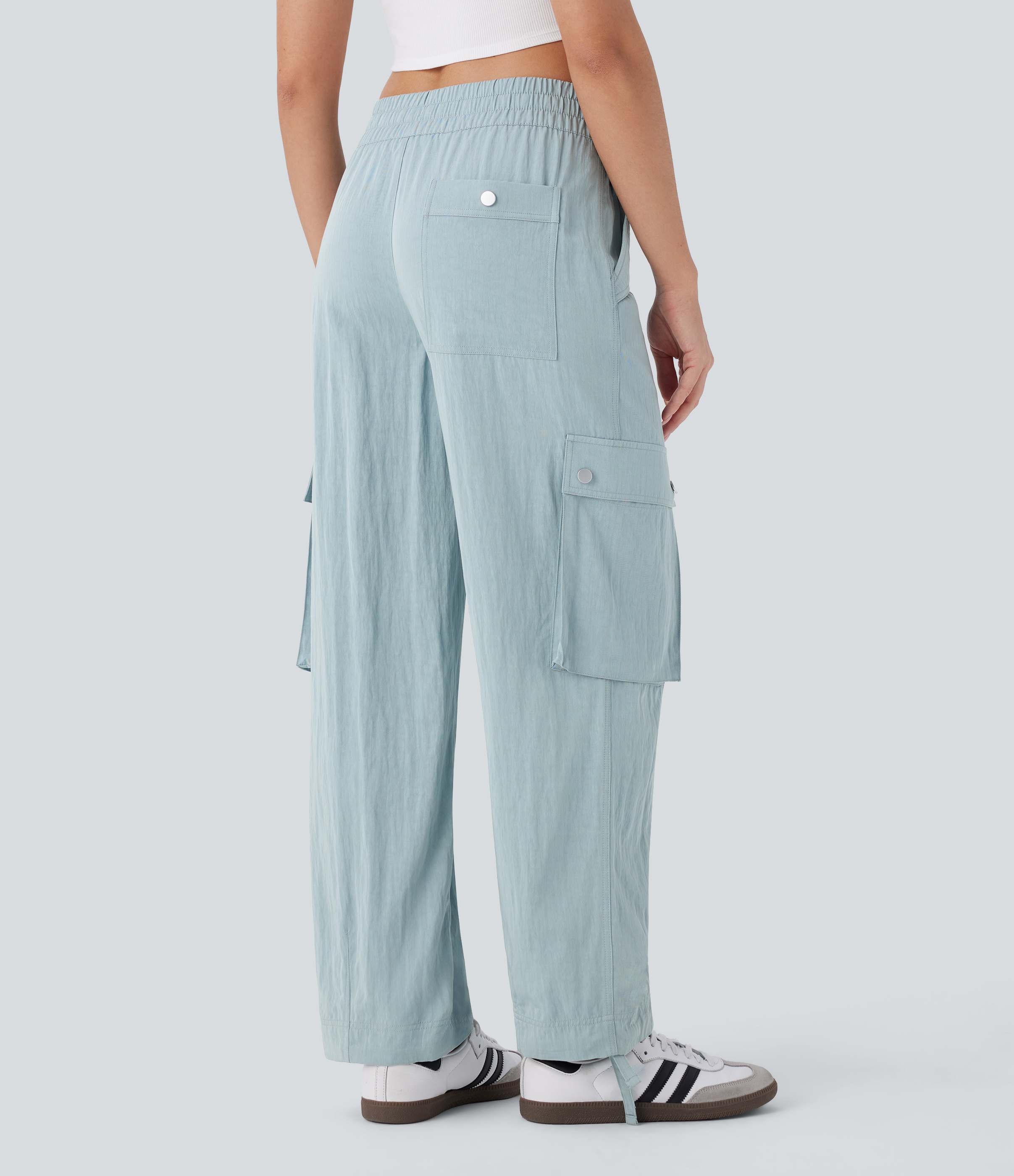 Halara Mid Rise Multiple Pockets Drawstring Hem Cargo Casual Pants  - Harbor Gray - XS(regular) 