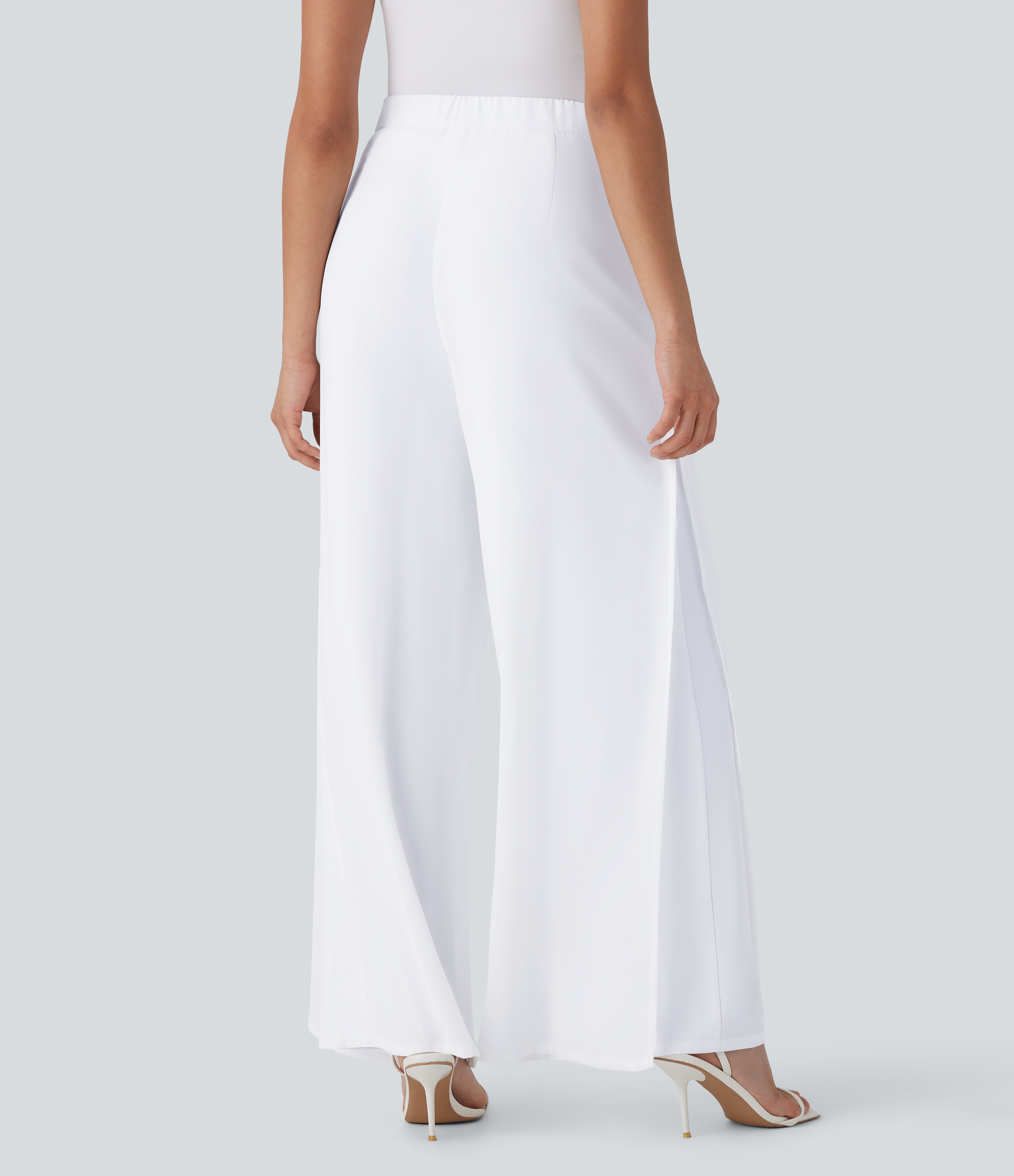 Halara Breezefulв„ў High Waisted Tie Front Invisible Zipper Side Pocket Straight Leg Sheer Chiffon Flowy Quick Dry Work Pants  - White - M(regular) 