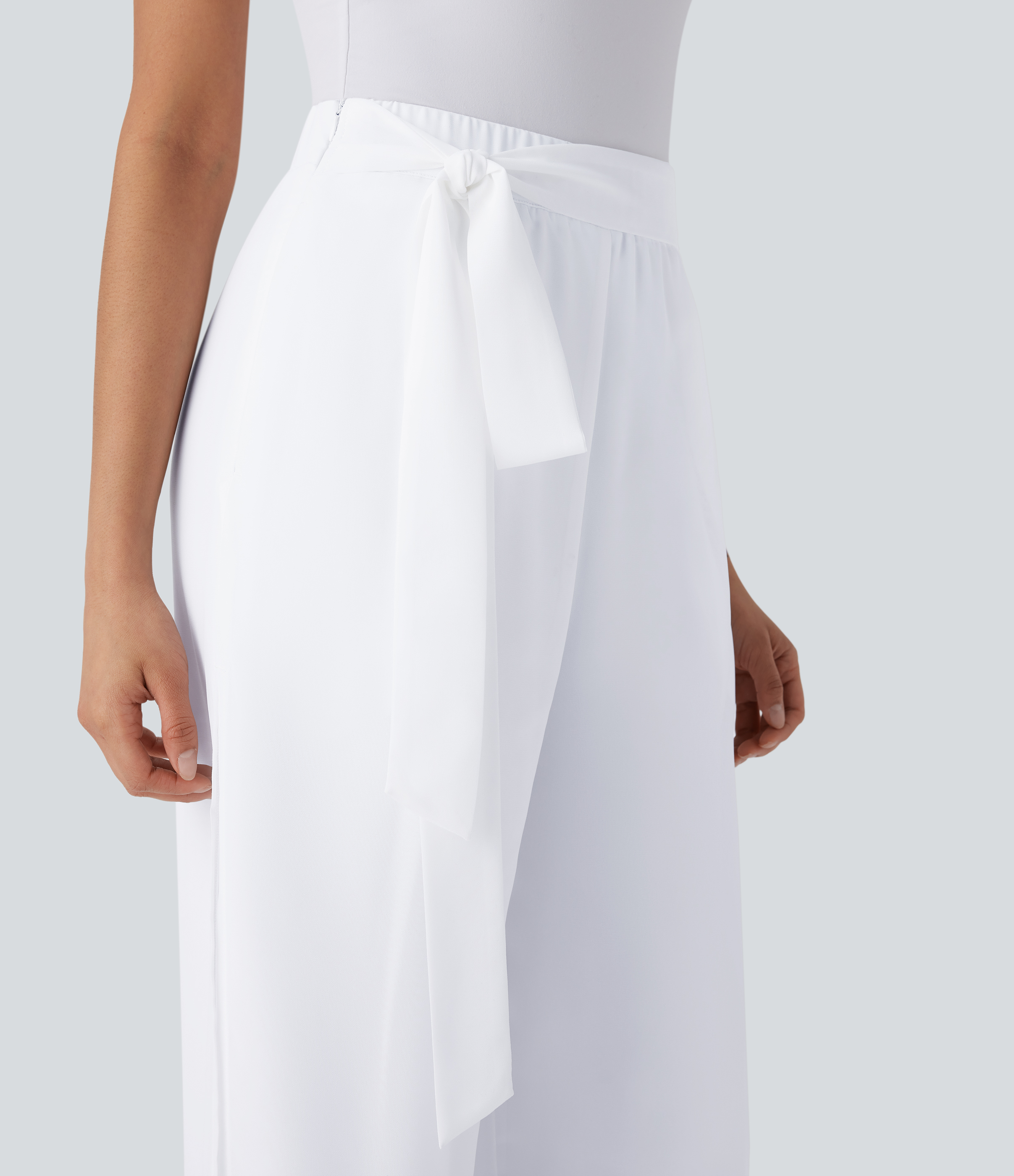 Halara Breezefulв„ў High Waisted Tie Front Invisible Zipper Side Pocket Straight Leg Sheer Chiffon Flowy Quick Dry Work Pants  - White - M(regular) 