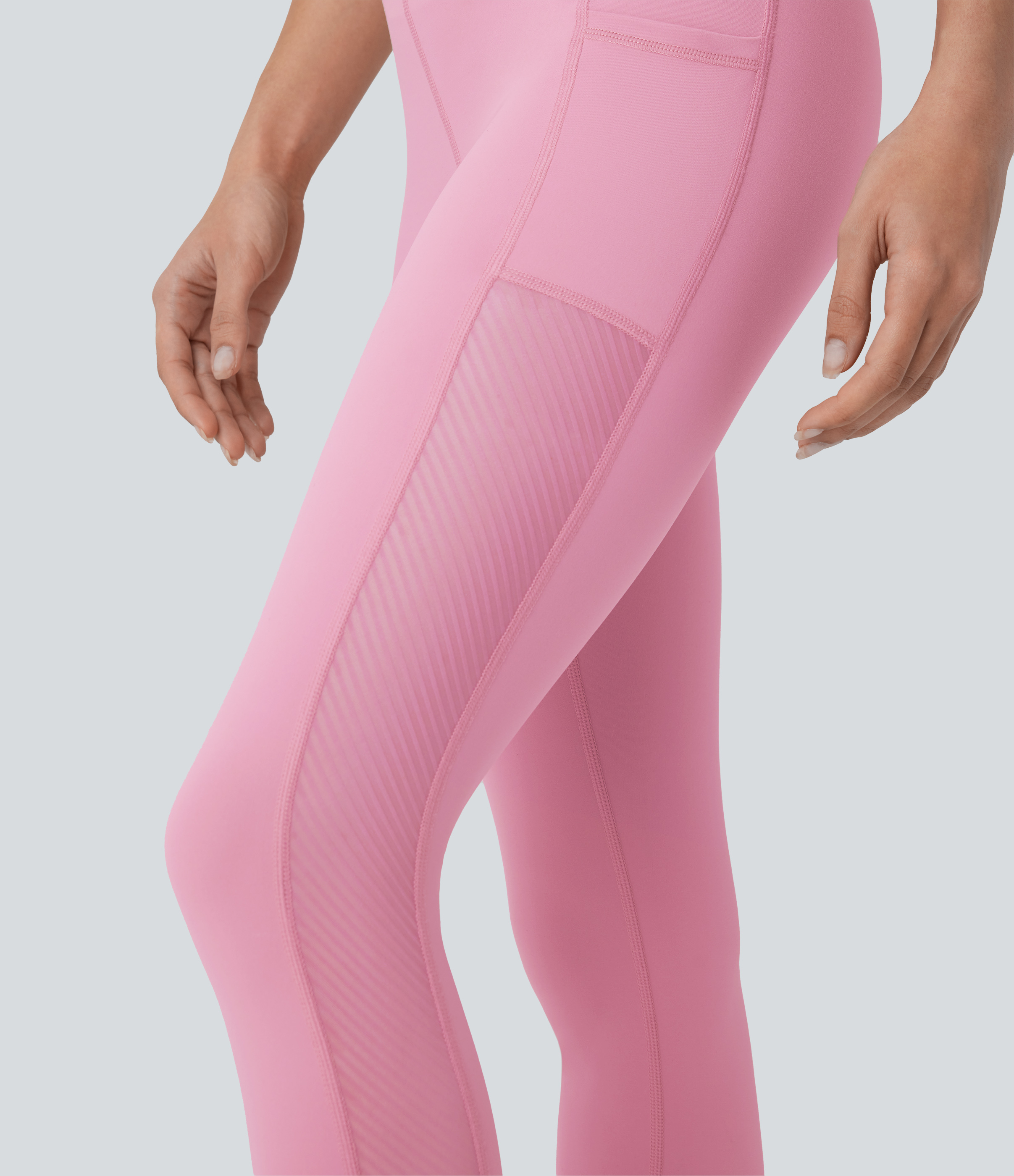 Halara Softlyzeroв„ў Plush High Waisted Side Pocket Contrast Mesh 7/8 Yoga Leggings  - Lemonade Pink - M(7/8) gym leggings 