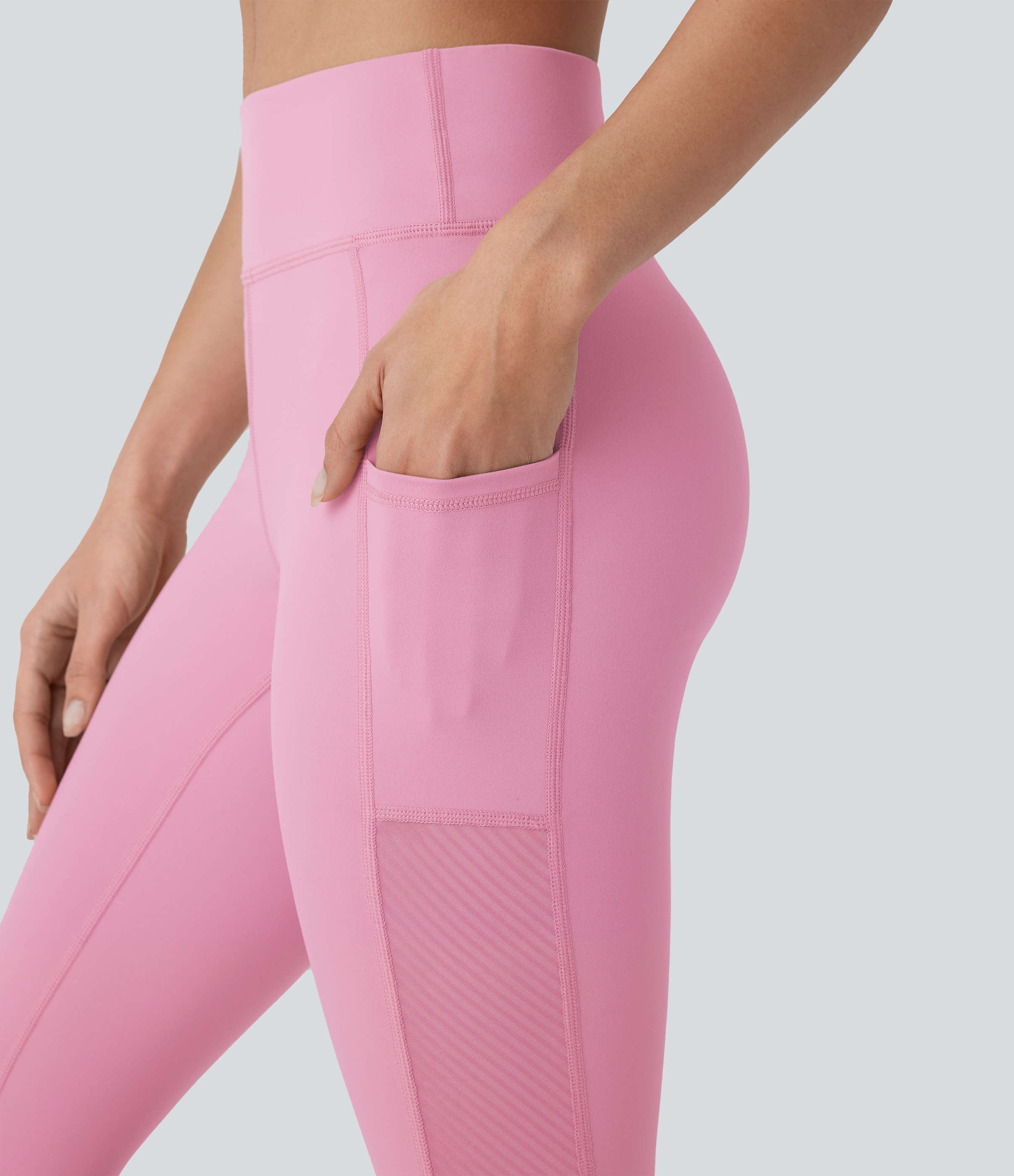 Halara Softlyzeroв„ў Plush High Waisted Side Pocket Contrast Mesh 7/8 Yoga Leggings  - Lemonade Pink - M(7/8) gym leggings 
