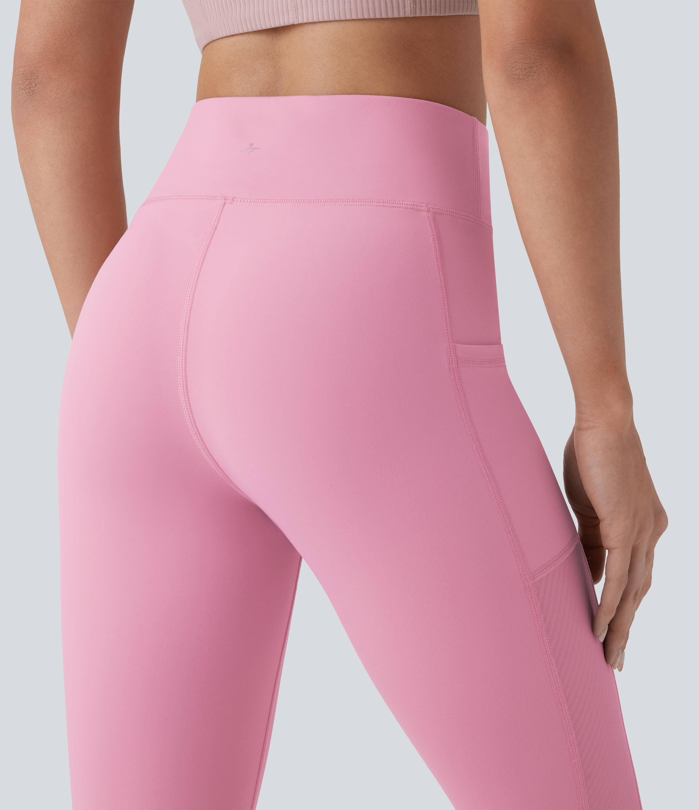 Halara Softlyzeroв„ў Plush High Waisted Side Pocket Contrast Mesh 7/8 Yoga Leggings  - Lemonade Pink - M(7/8) gym leggings 