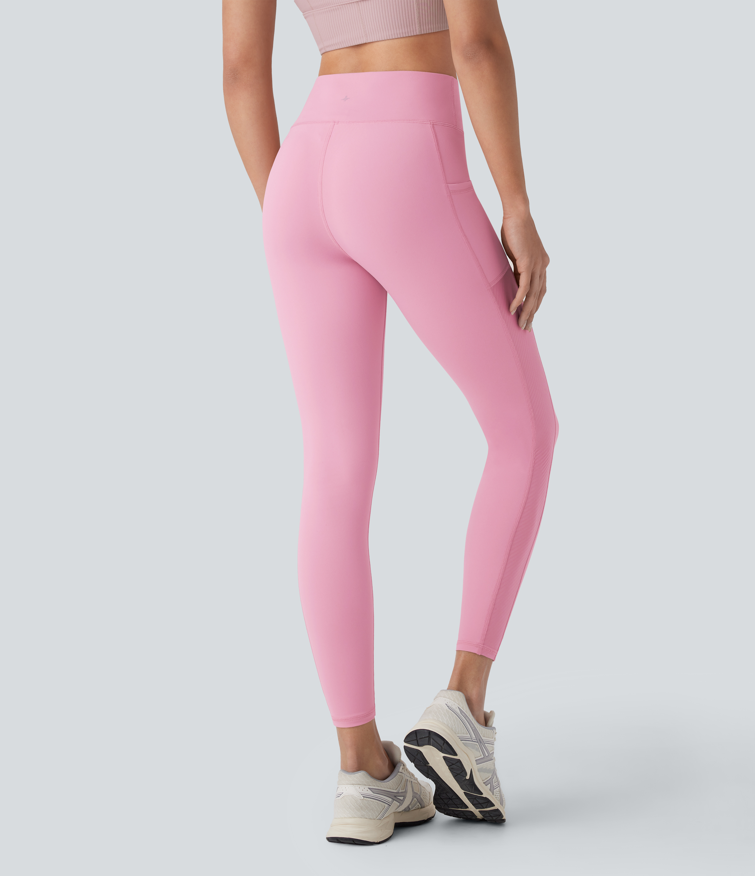 Halara Softlyzeroв„ў Plush High Waisted Side Pocket Contrast Mesh 7/8 Yoga Leggings  - Lemonade Pink - M(7/8) gym leggings 