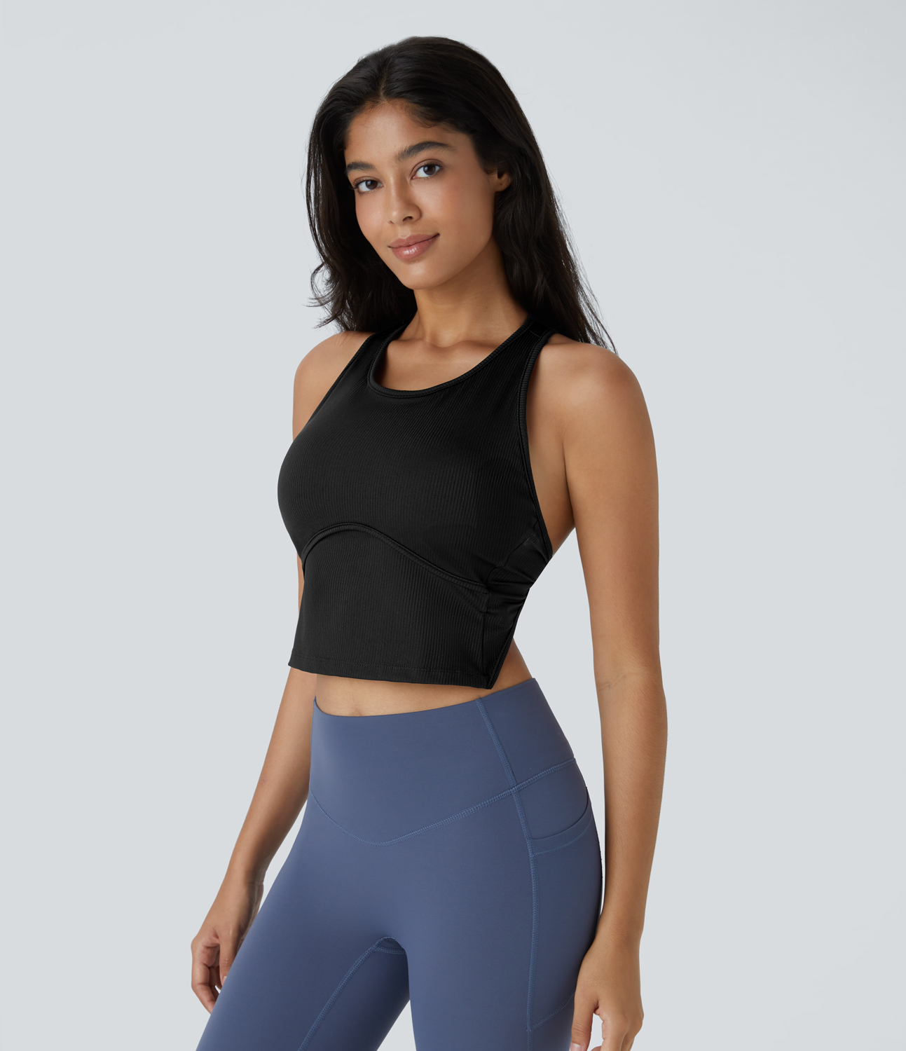 Halara Backless Decorative Metal Yoga Tank Top Tank Top - Black - M golf tops halter top tunic tops sleeveless tops backless top 
