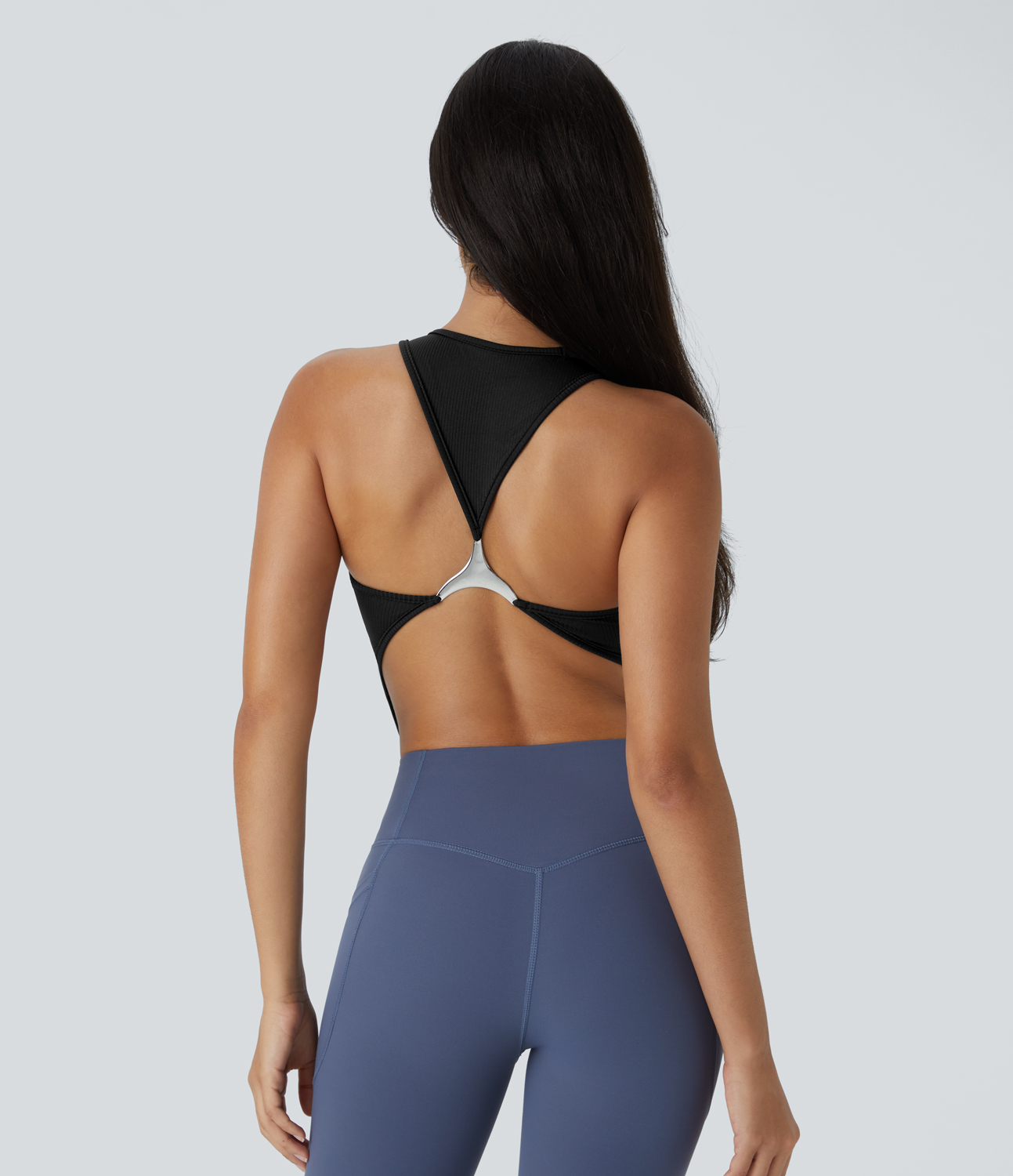 Halara Backless Decorative Metal Yoga Tank Top Tank Top - Black - M golf tops halter top tunic tops sleeveless tops backless top 