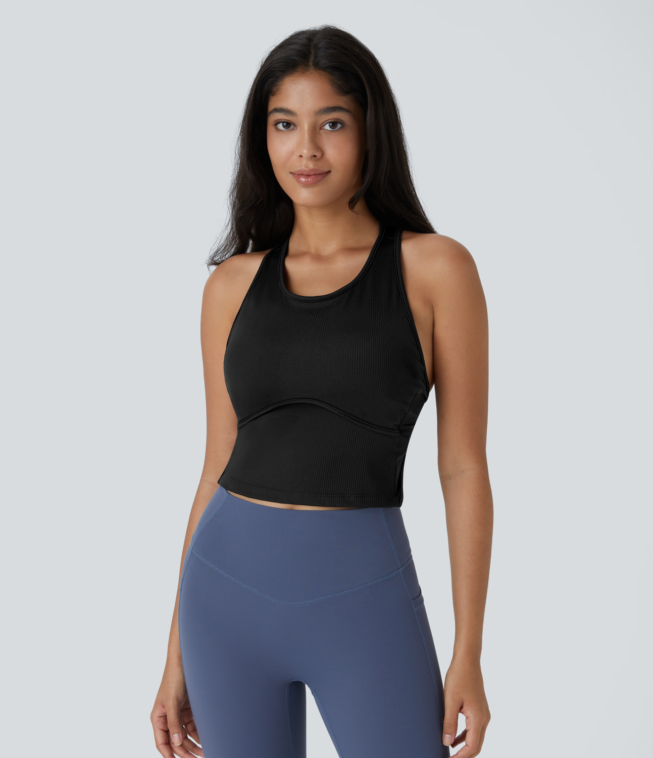 Halara Backless Decorative Metal Yoga Tank Top Tank Top - Black - M golf tops halter top tunic tops sleeveless tops backless top 
