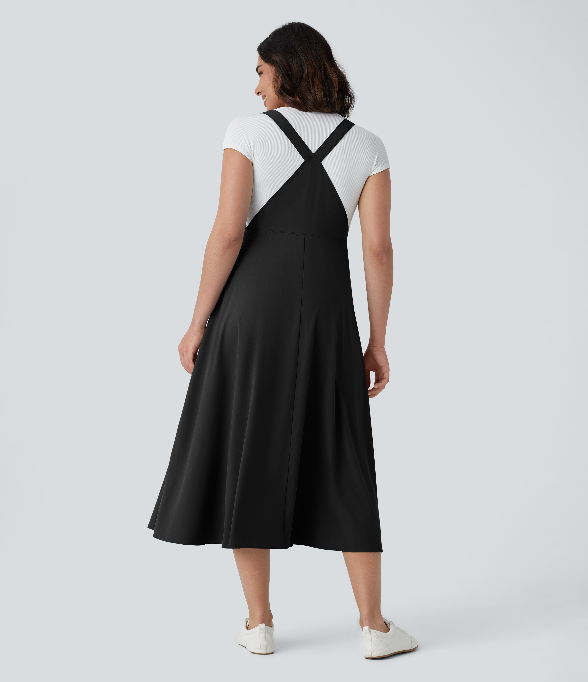 Halara Breezefulв„ў Adjustable Strap Button Multiple Pockets Flowy Quick Dry Midi Casual Dress Casual Dress - Black - M slip dress beach dress 