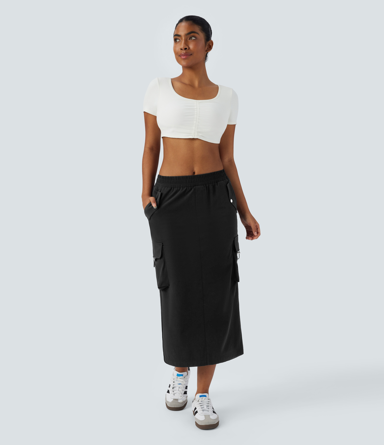 Halara Mid Rise Multiple Pockets Split Midi Casual Cargo Skirt  - Black - S(regular) 