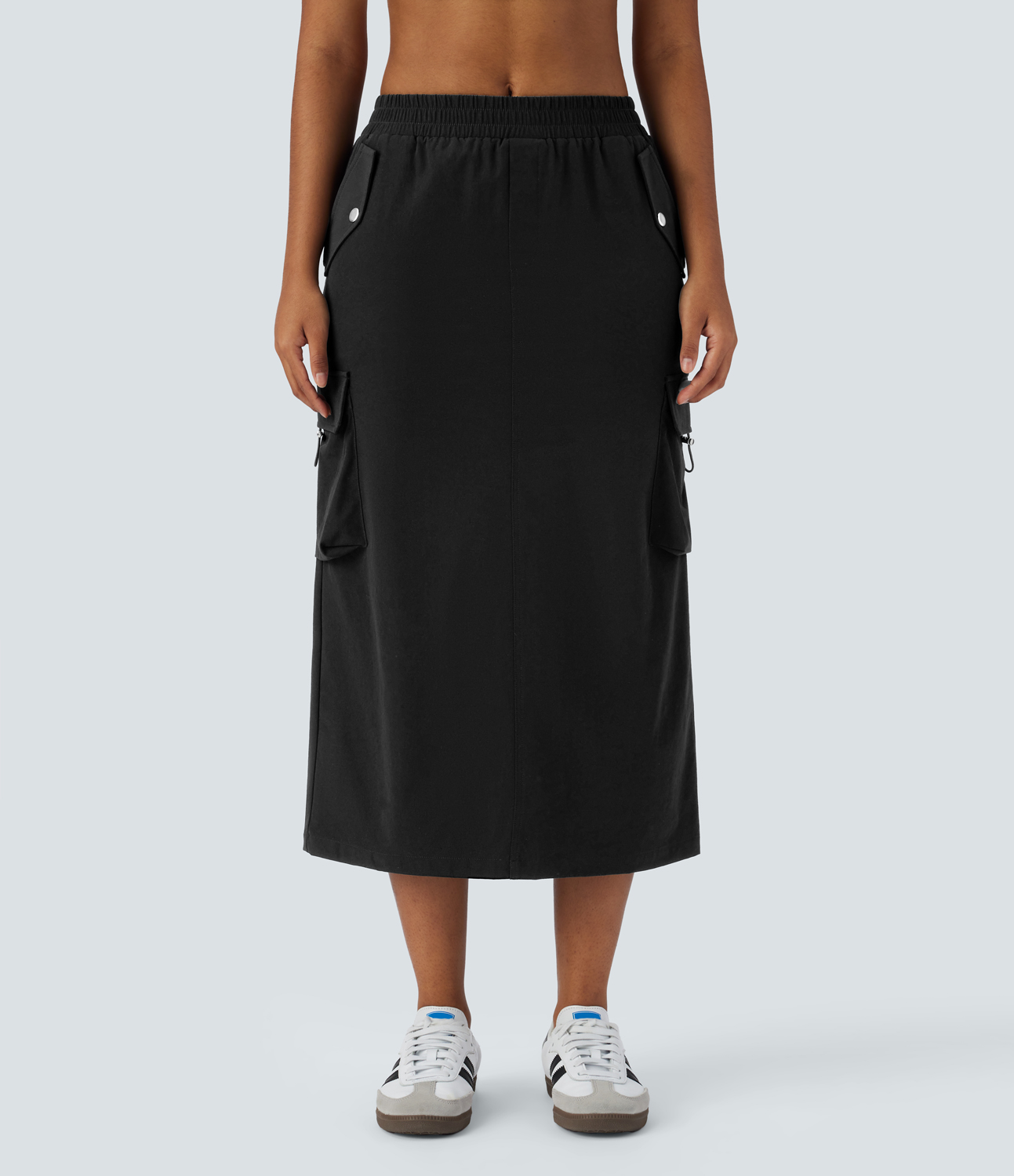 Halara Mid Rise Multiple Pockets Split Midi Casual Cargo Skirt  - Black - S(regular) 