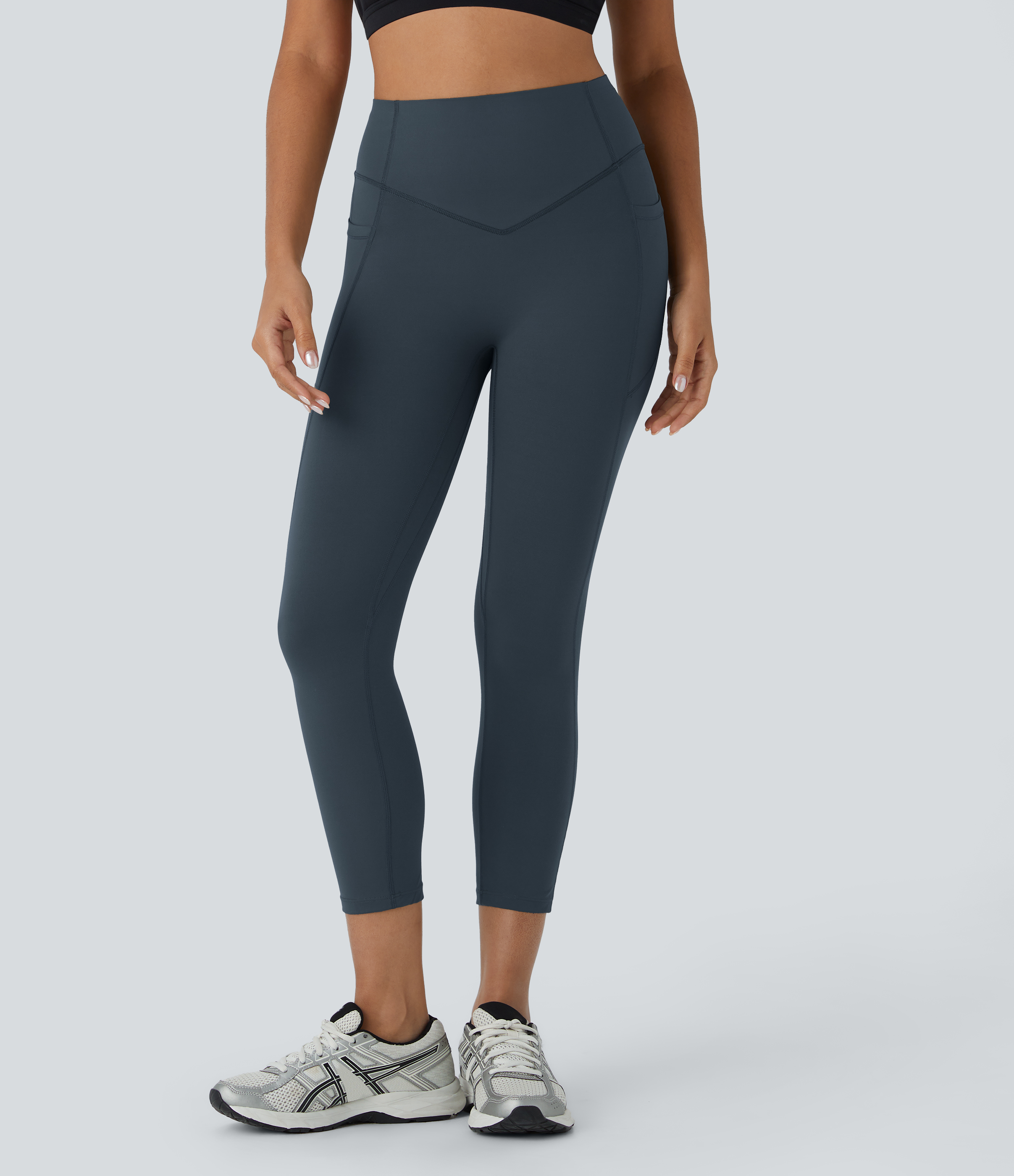 Halara SoCinched High Waisted Butt Lifting Tummy Control Side Pocket Shaping Capri Training UltraSculpt Leggings  - Carbon - XS gym leggings 