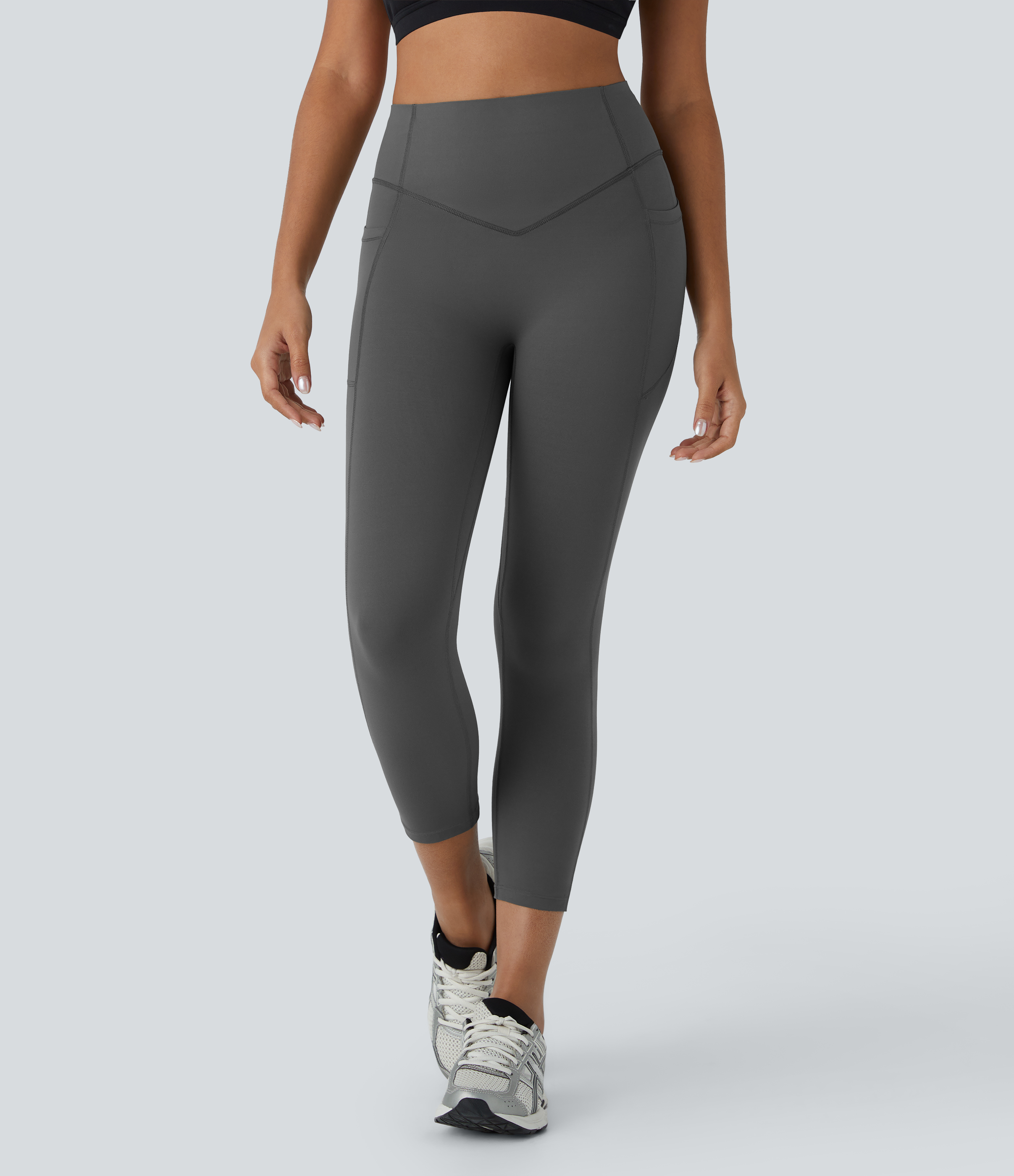 Halara SoCinched High Waisted Butt Lifting Tummy Control Side Pocket Shaping Capri Training UltraSculpt Leggings  - Volcanic Ash - M 