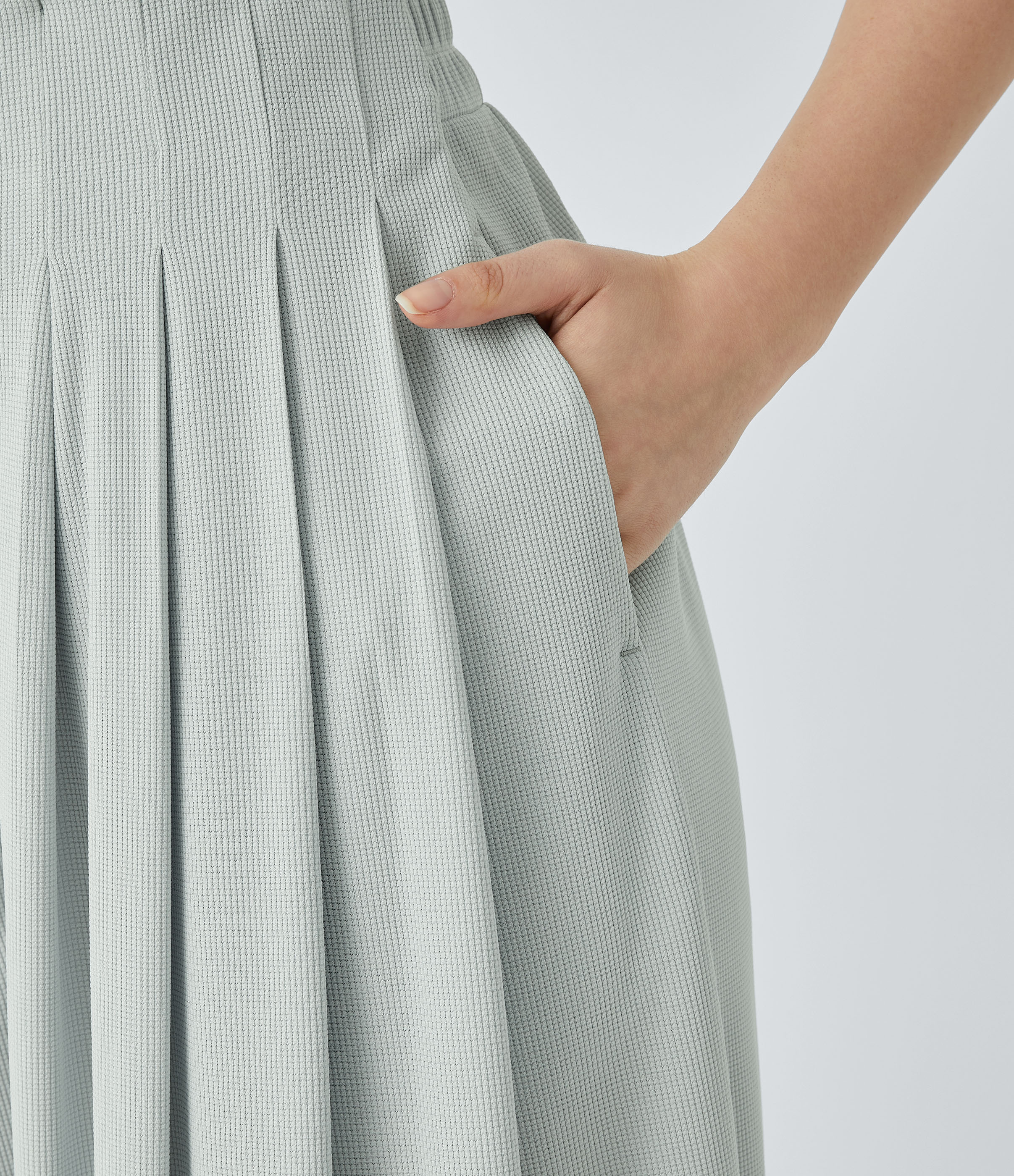 Halara High Waisted Pleated Side Pocket Flowy Wide Leg Palazzo Waffle Casual Pants  - Frost Clear Haze - XL(regular) sweatpants jogger pants 