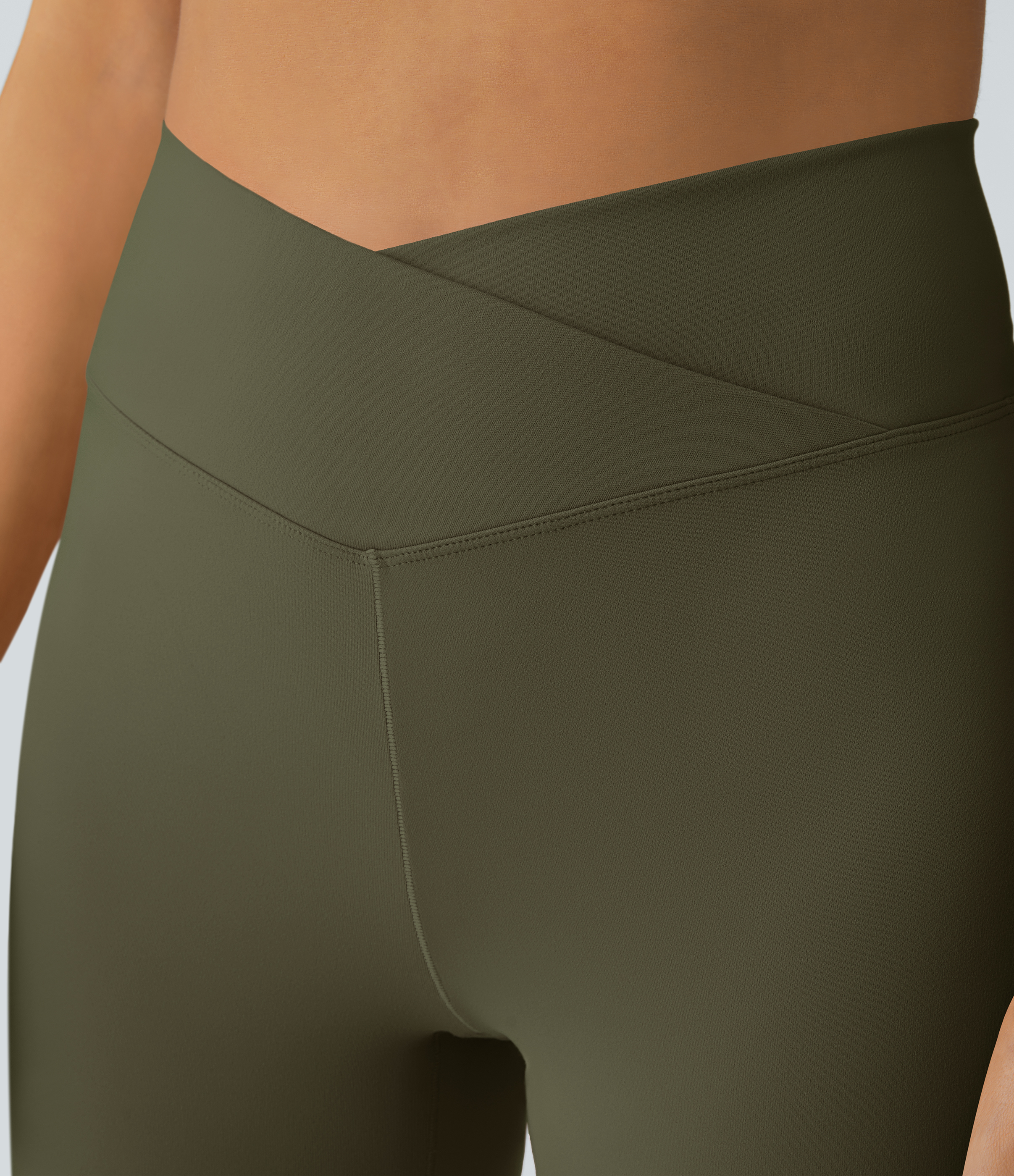 Halara Crossover High Waisted Back Pocket Super Flare Leggings  - Ivy Green - L(petite) gym leggings leggings with pockets 