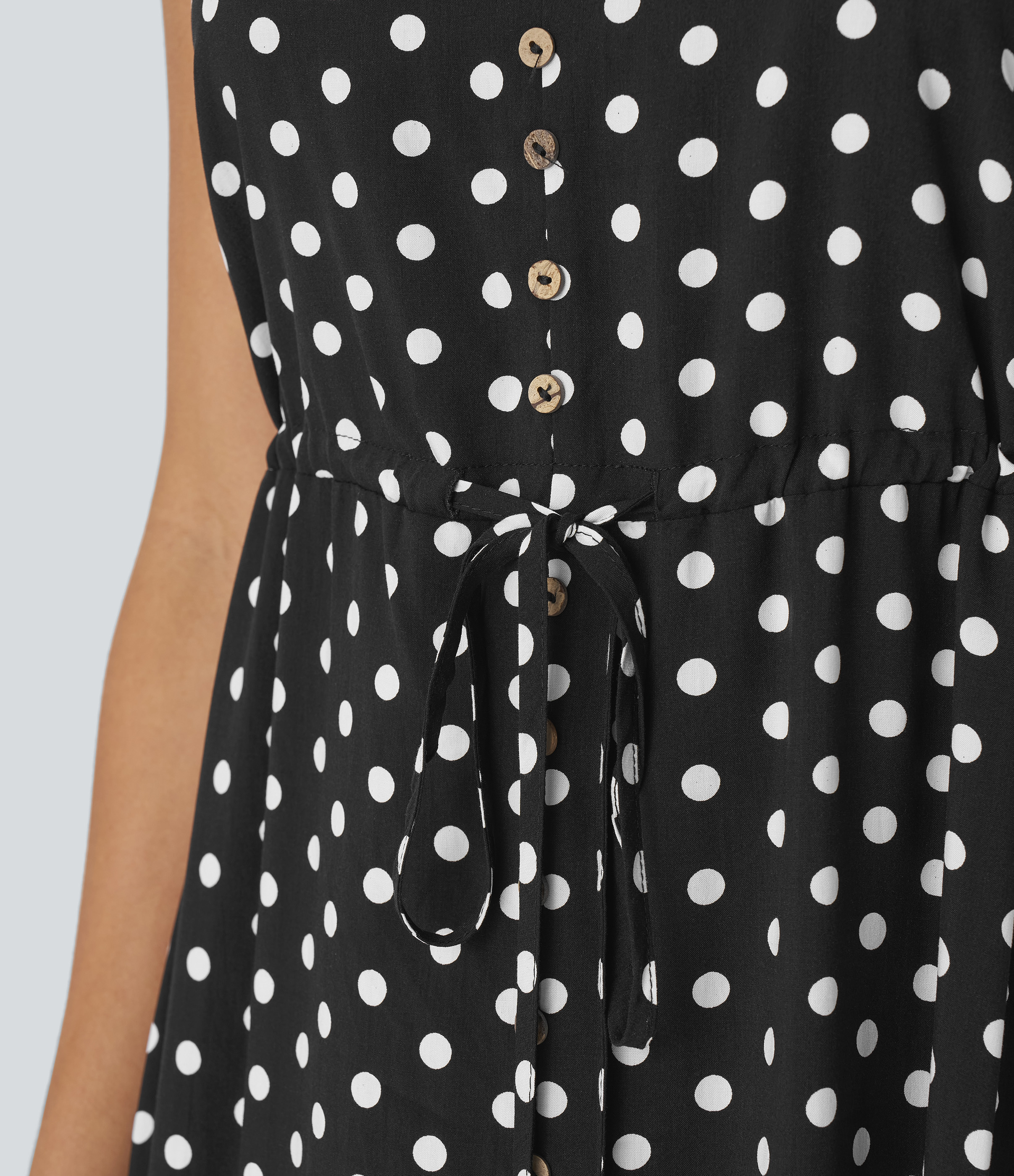 Halara Decorative Button Drawstring Backless Split Polka Dot Midi Resort Slip Dress Casual Dress - Black Polka Dots - L slip dress 
