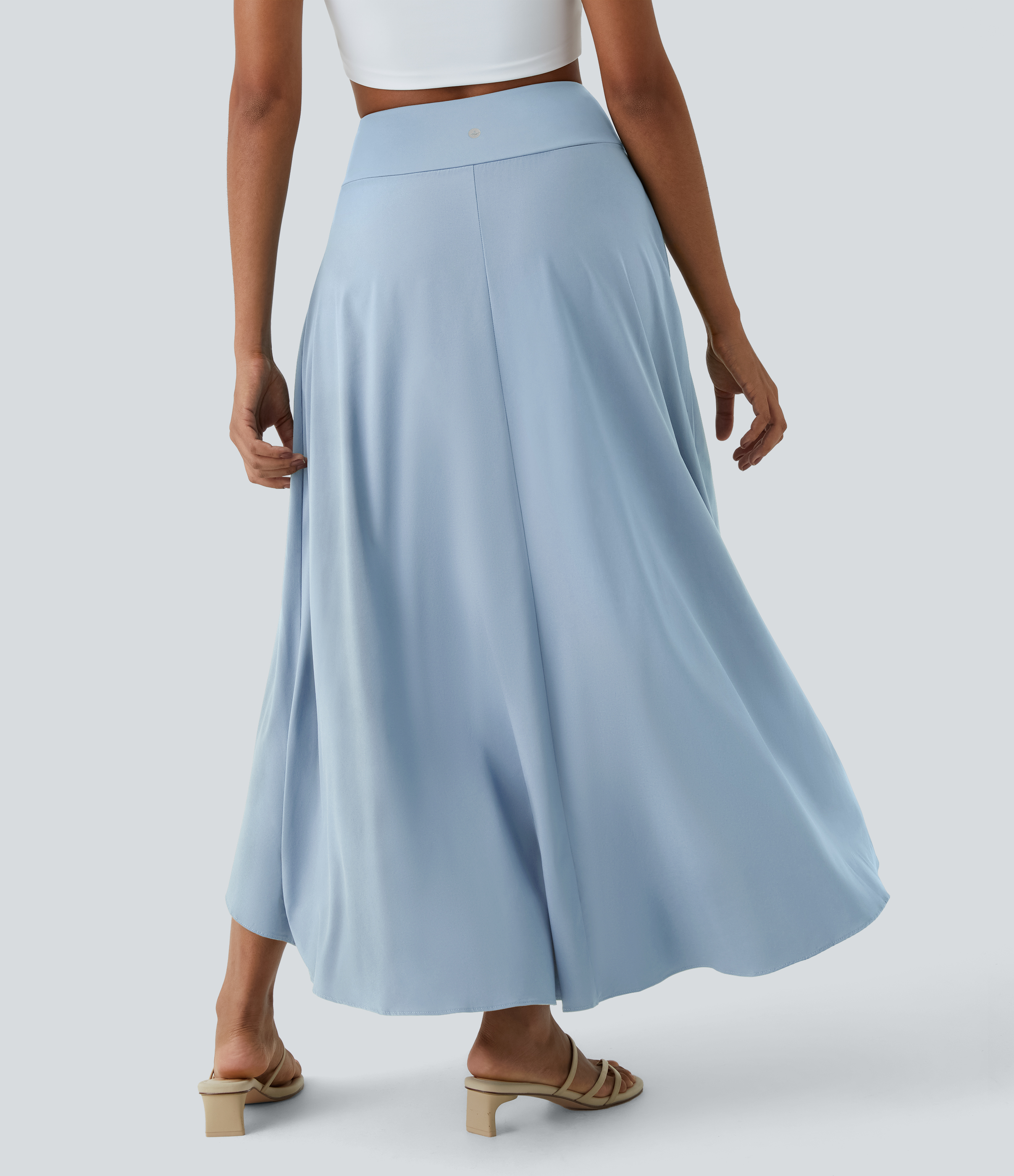 Halara Breezefulв„ў High Waisted High Low Ruffle 2-in-1 Flowy Quick Dry Casual Regular Maxi Skirt  - Thin Ice Blue - XS(regular) 