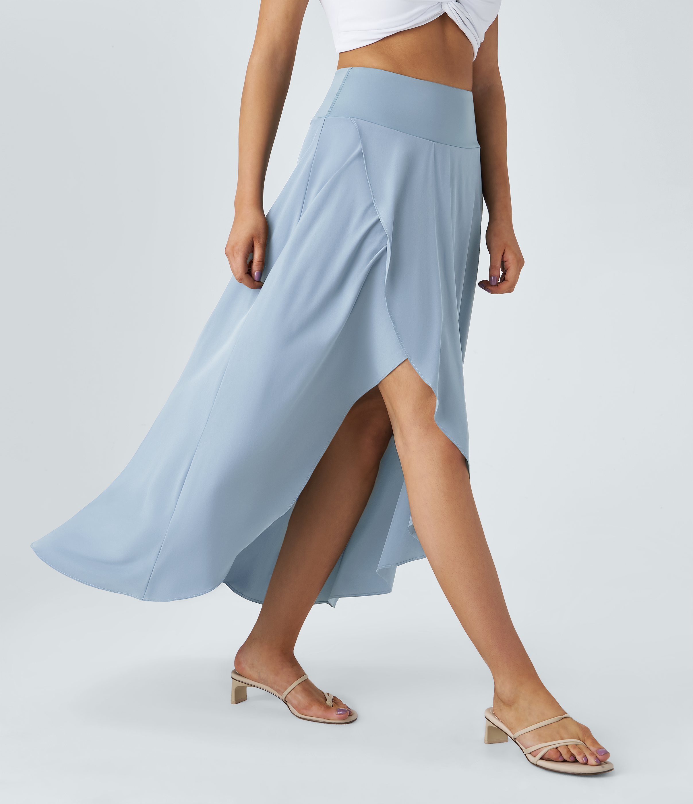 Halara Breezefulв„ў High Waisted High Low Ruffle 2-in-1 Flowy Quick Dry Casual Regular Maxi Skirt  - Thin Ice Blue - XS(regular) 