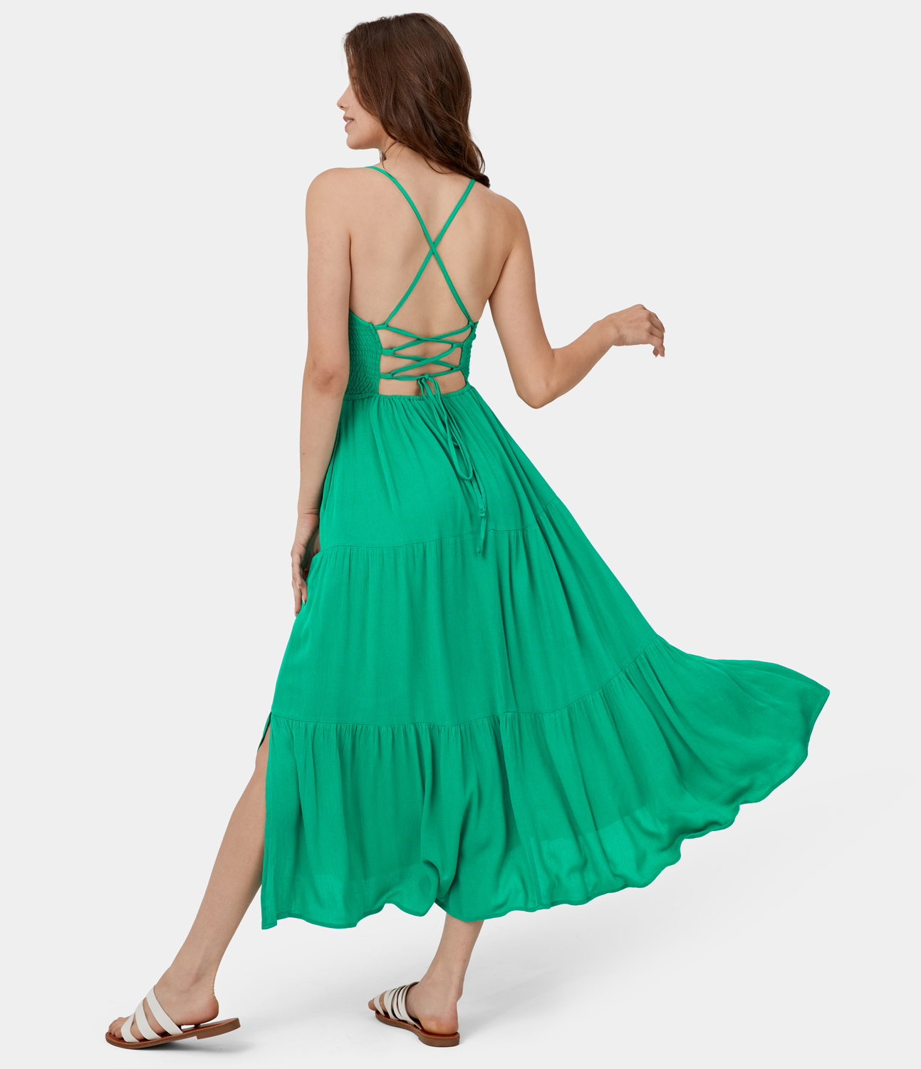 Halara Backless Crisscross Adjustable Strap Shirred Plicated Flowy Maxi Casual Dress Casual Dress - Blarney - S slip dress beach dress 