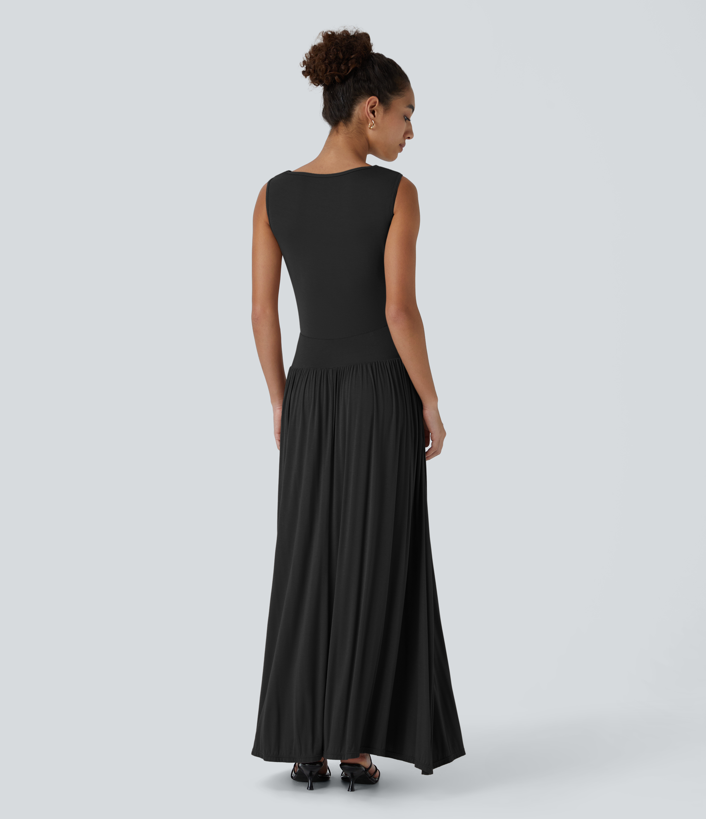 Halara Ribbed Boat Neck Ruched Side Pocket Flowy Maxi Casual Dress Casual Dress - Black - M slip dress beach dress ruched dress halter dress 