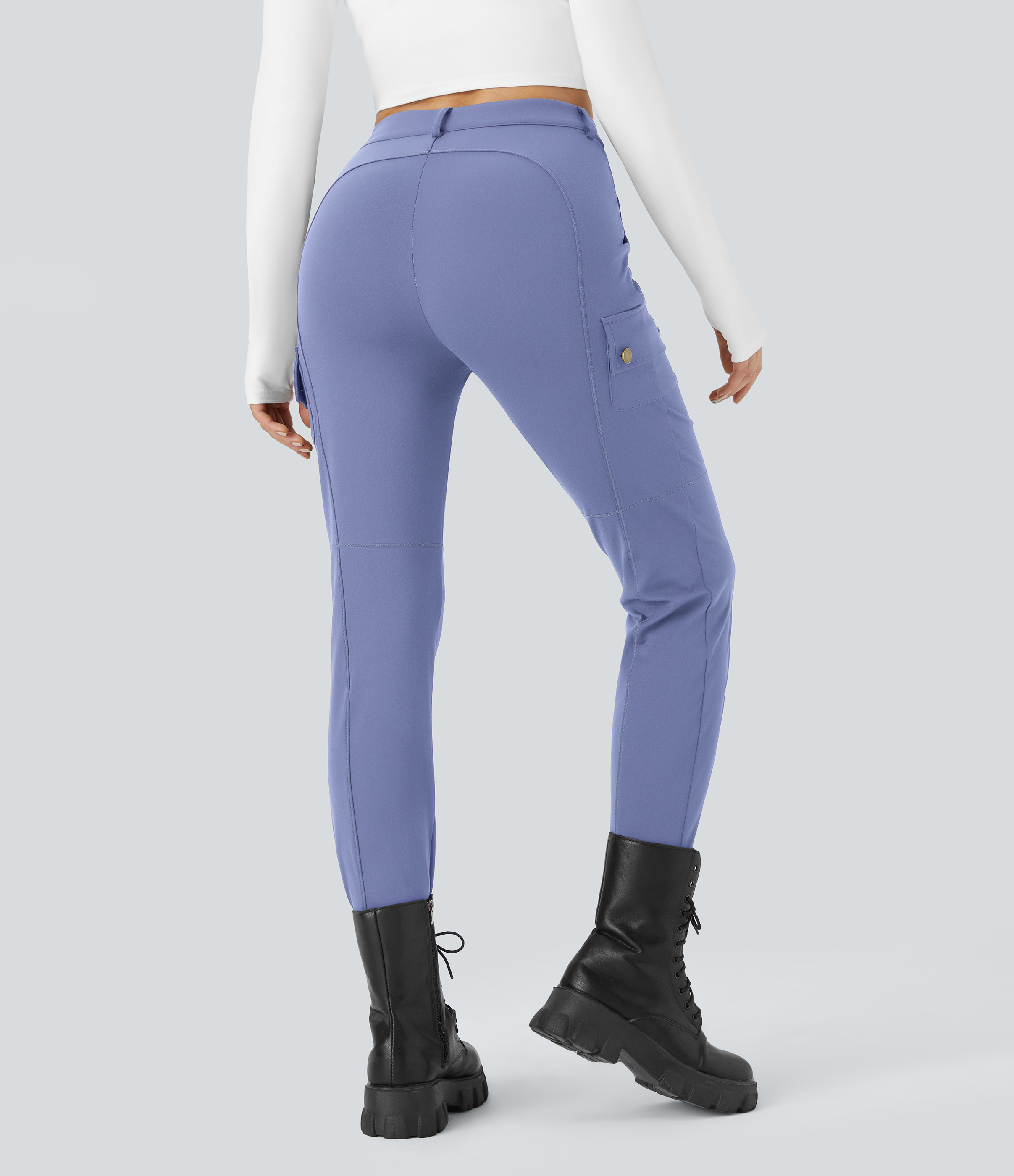 Halara High Waisted Button Zipper Multiple Pockets Solid Skinny Cargo Pants  - Jacaranda - L(petite) 
