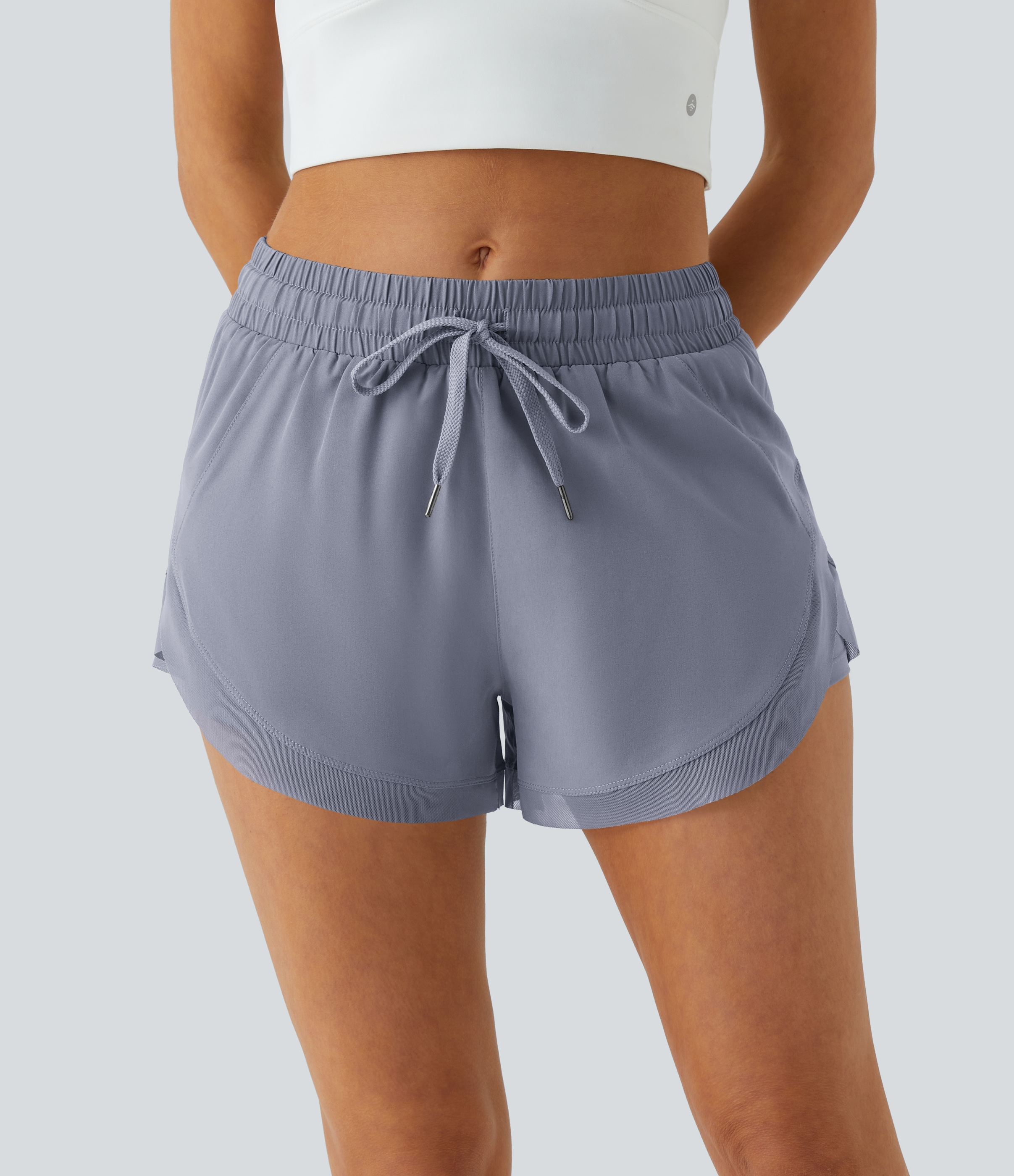Halara Drawstring Contrast Flowy Mesh 2-in-1 Shorts Gym Short - Faded Denim - XL booty shorts compression shorts yoga shorts 