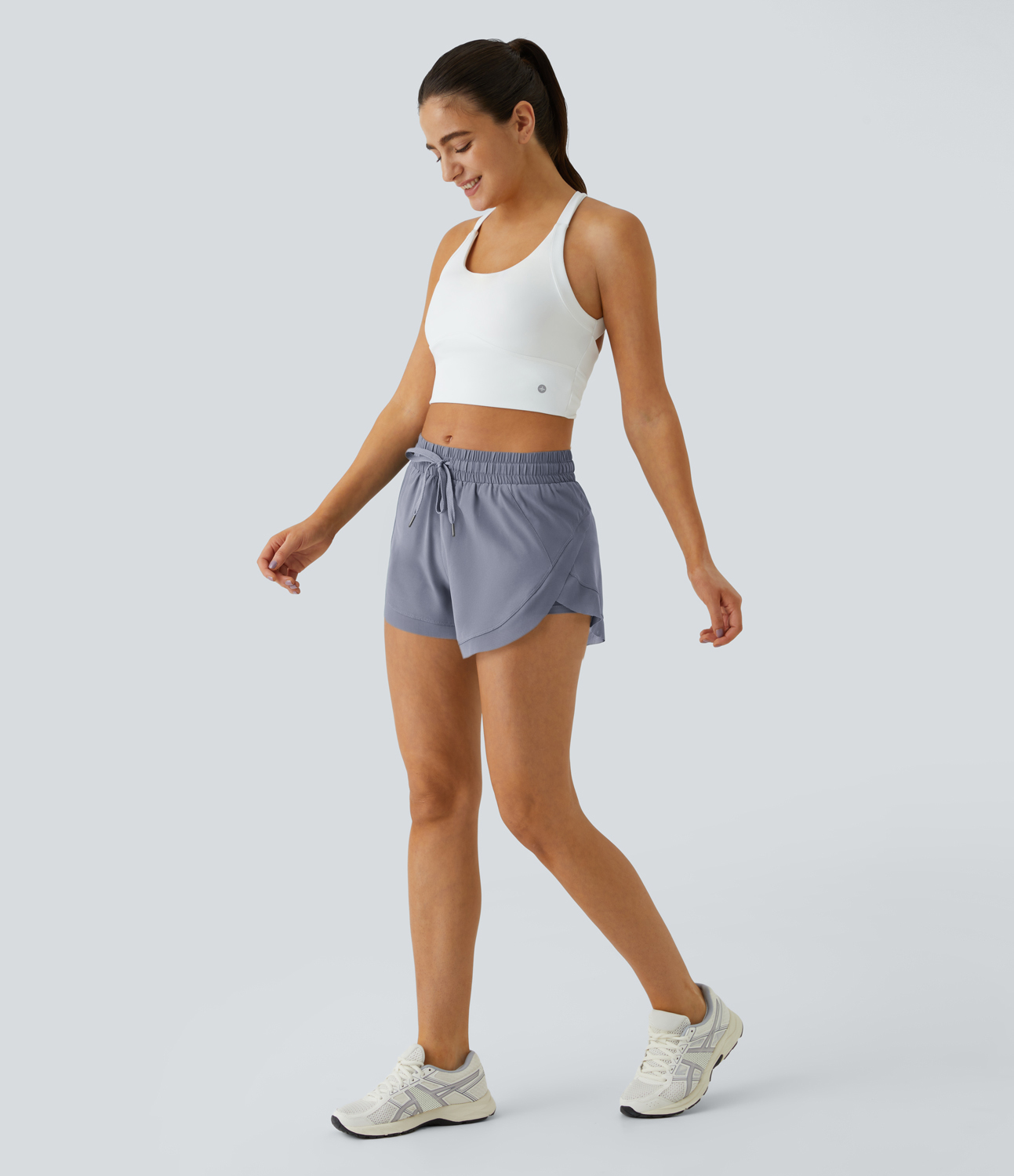 Halara Drawstring Contrast Flowy Mesh 2-in-1 Shorts Gym Short - Faded Denim - XL booty shorts compression shorts yoga shorts 