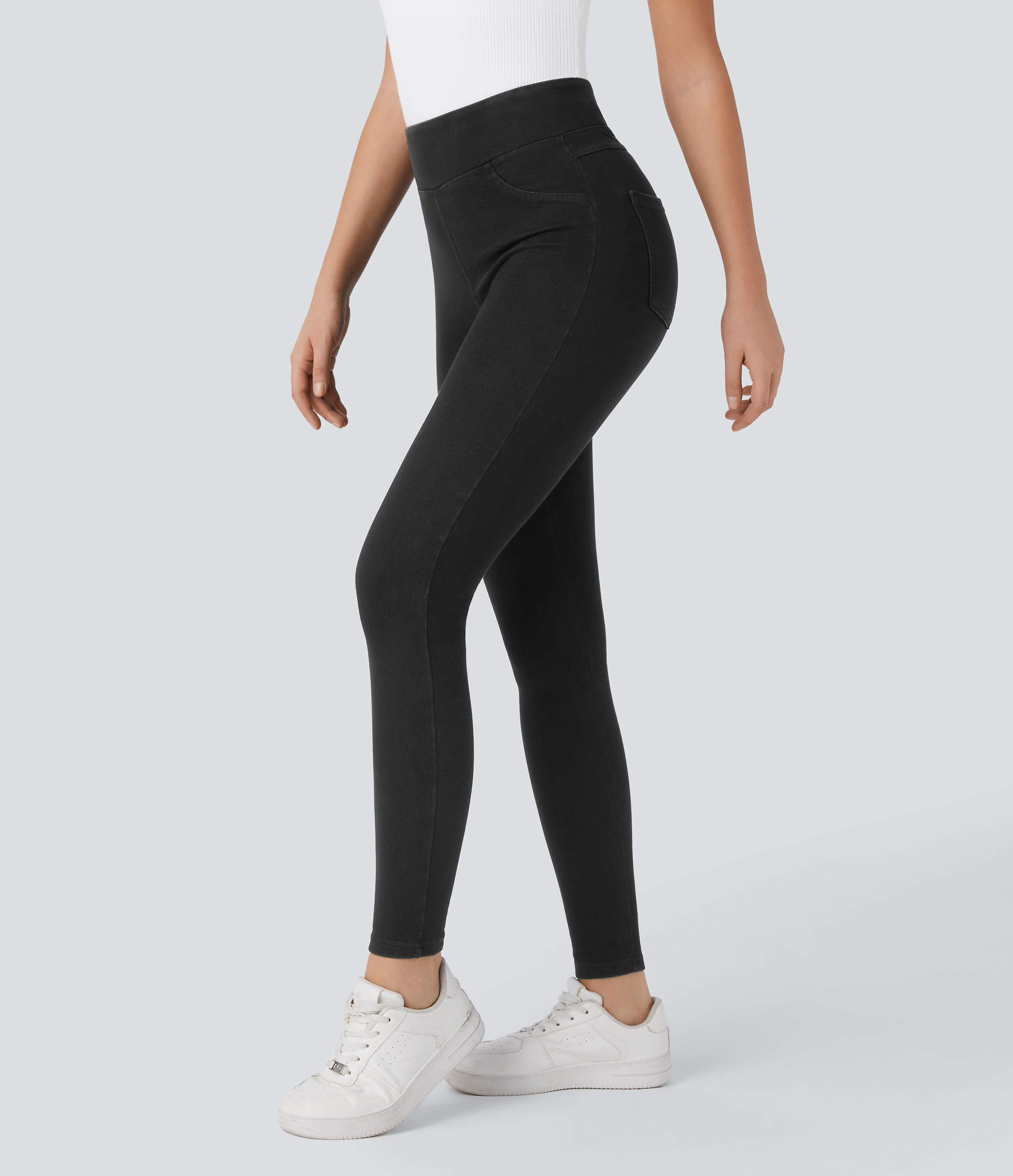 Wood Black Denim Halara Flex™ Denim Heat - high-waisted denim leggings with side pockets / 2