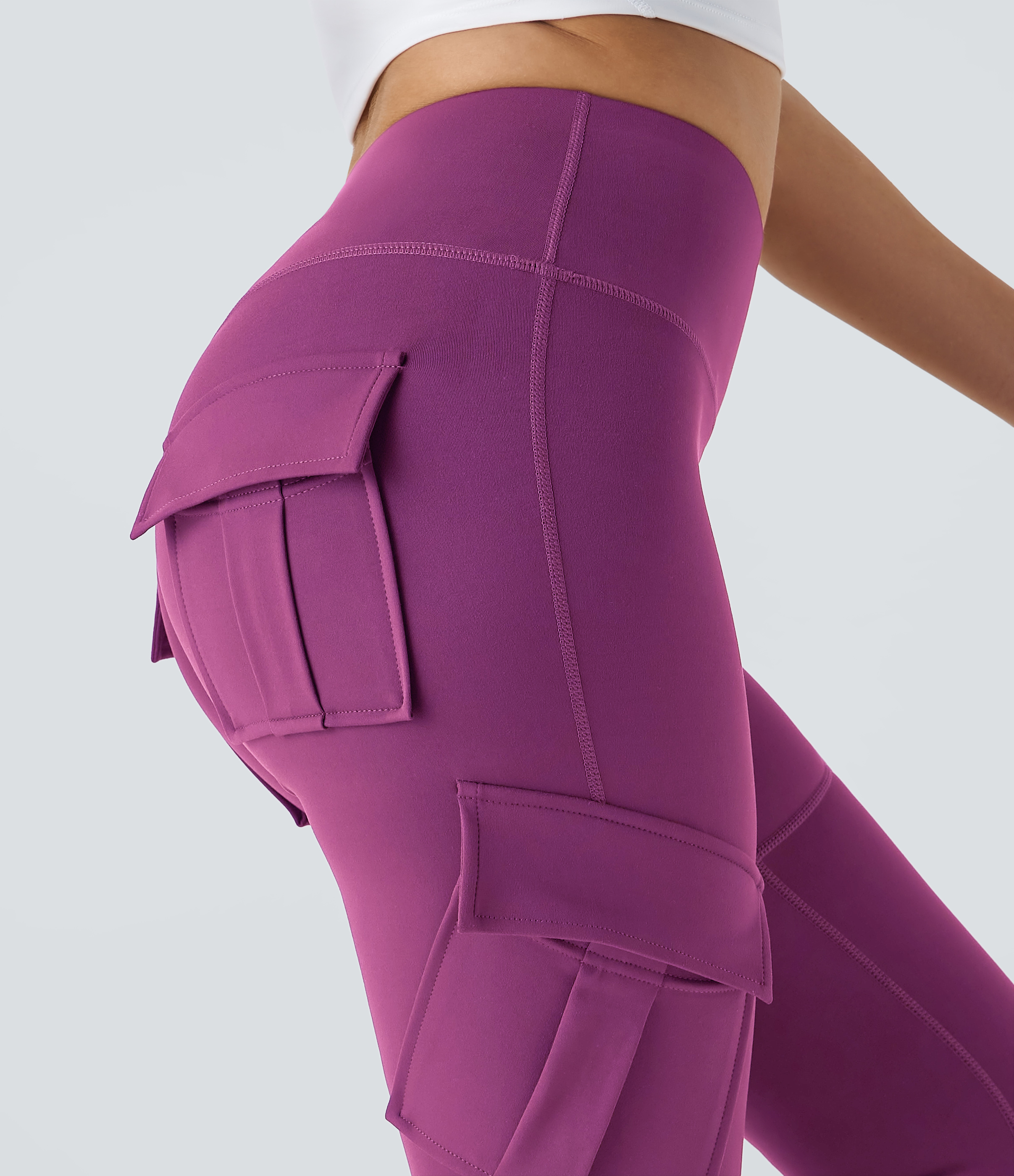 Halara High Waisted Cargo Pocket Skinny Yoga Leggings  - Deep Orchid - XS(7/8) gym leggings leggings with pockets leggings with butt lift 