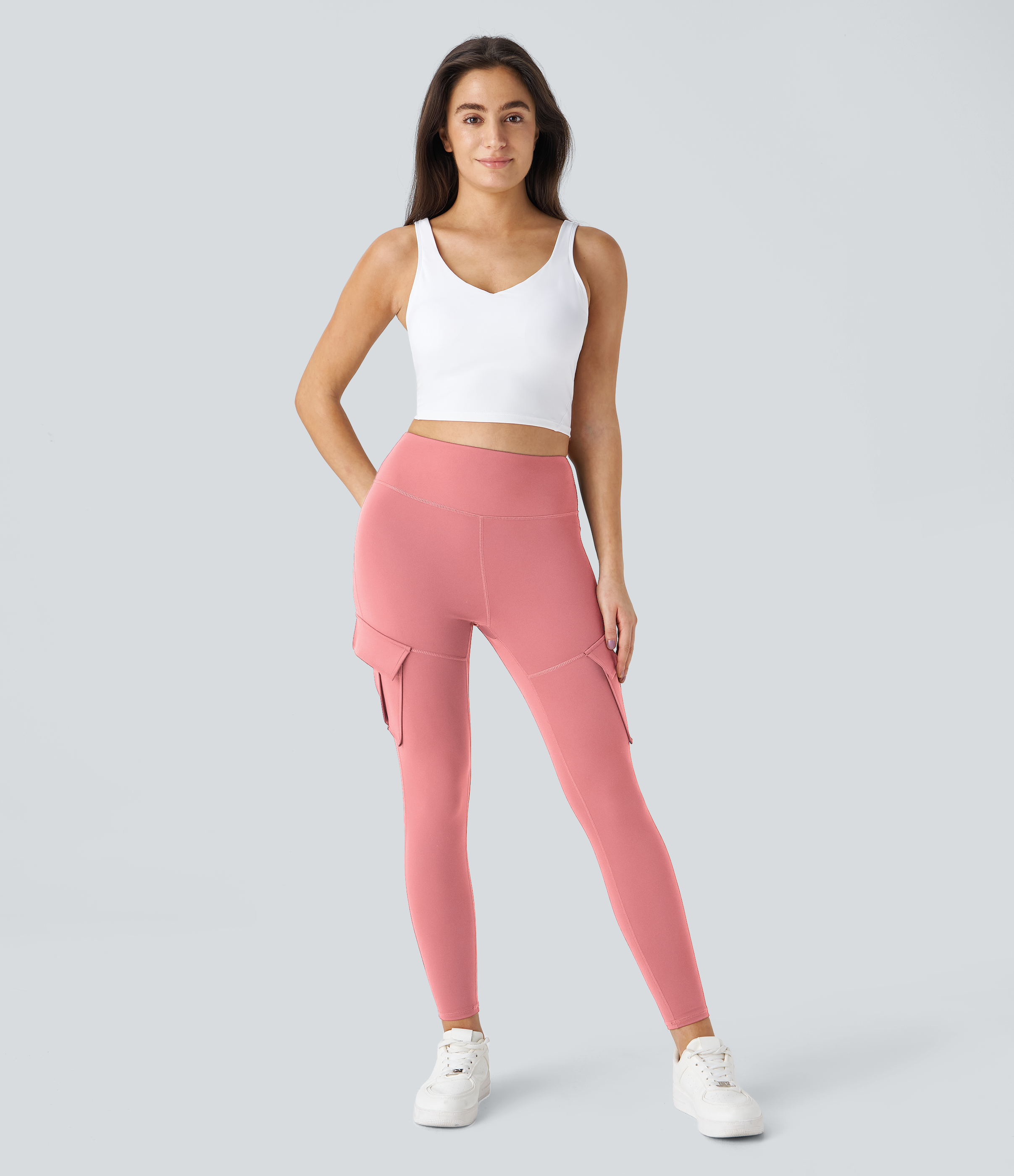 Halara High Waisted Cargo Pocket Skinny Yoga 7/8 Leggings  - Candy Pink - L gym leggings leggings with pockets leggings with butt lift 