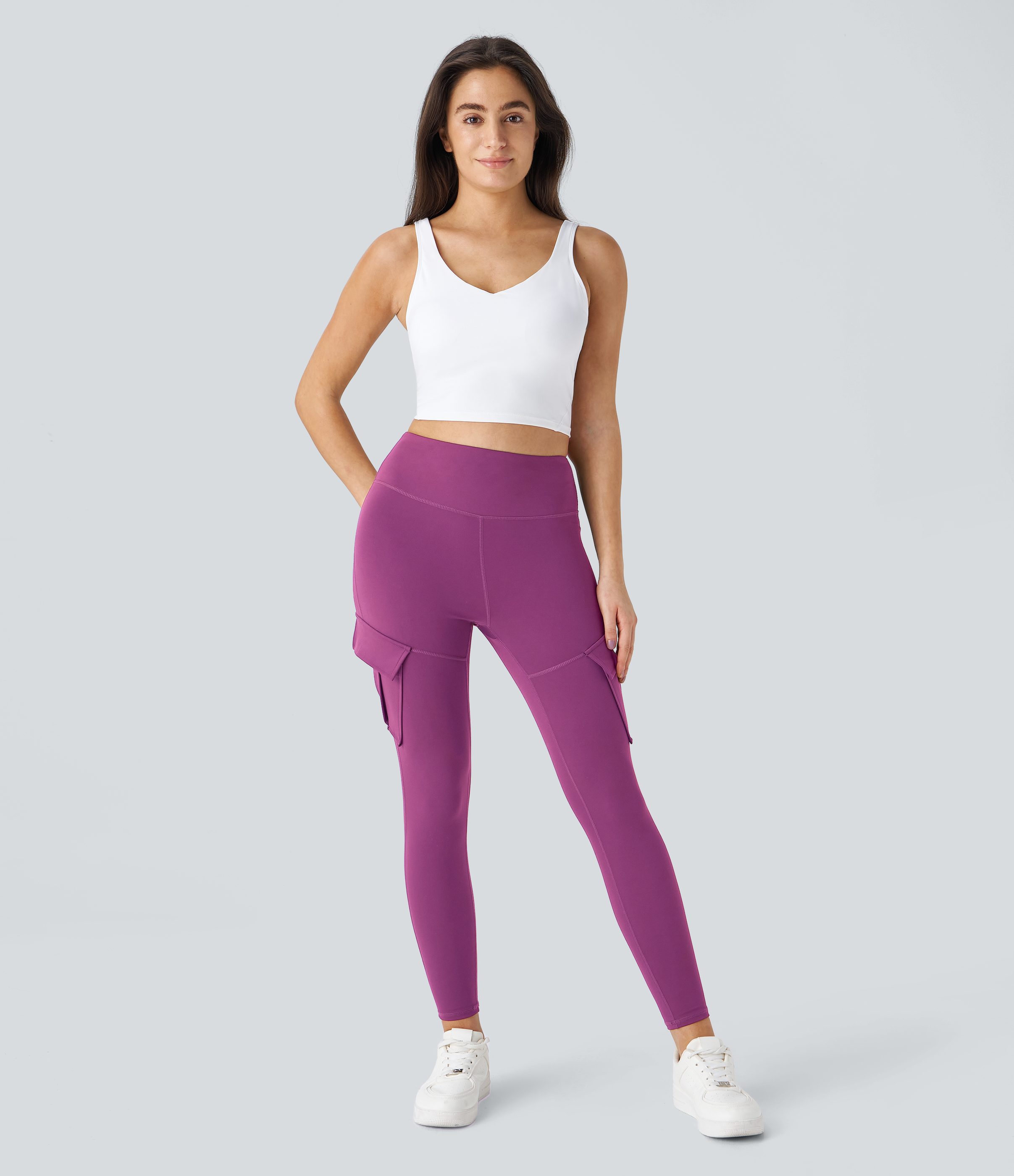 Halara High Waisted Cargo Pocket Skinny Yoga Leggings  - Deep Orchid - XS(7/8) gym leggings leggings with pockets leggings with butt lift 