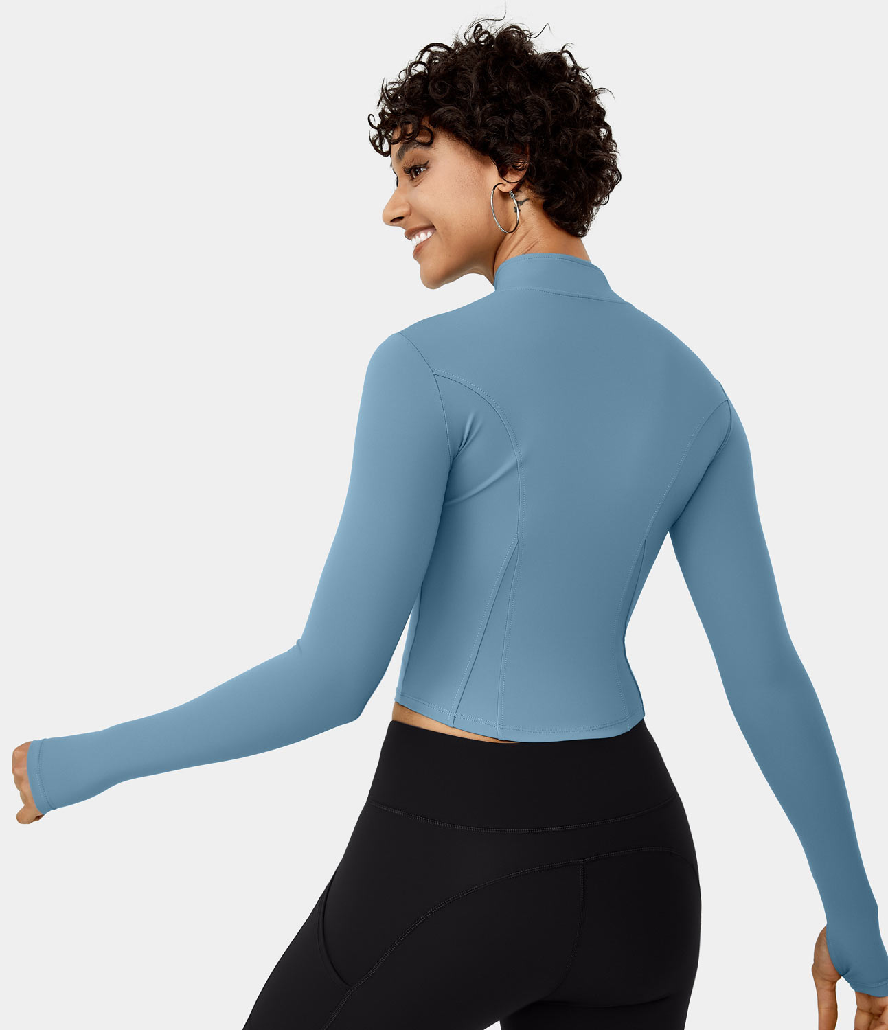 Halara Softlyzeroв„ў Plush Mock Neck Full Zip Thumb Hole Sports Jacket  - Warm Mid Blue - XXS 
