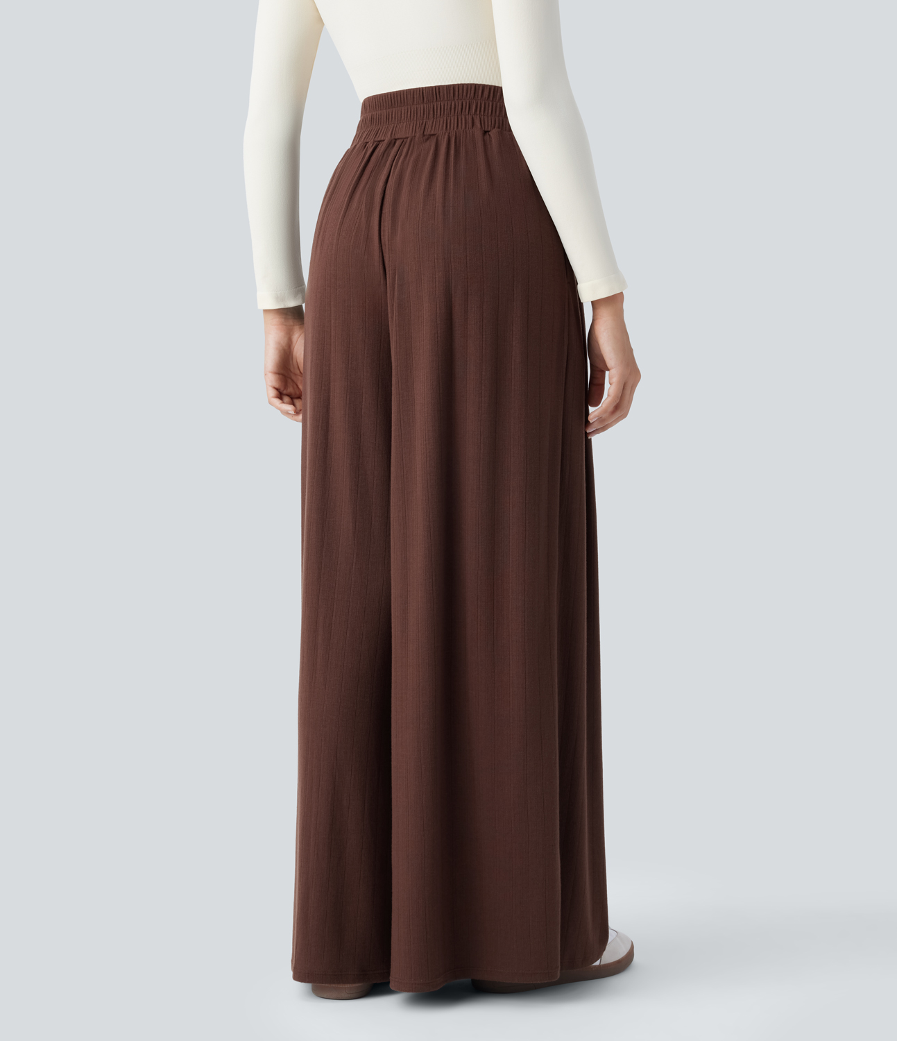 Halara High Waisted Pleated Side Pocket Flowy Wide Leg Casual Pants  - Chocolate Fondant - XL(regular) sweatpants jogger pants 