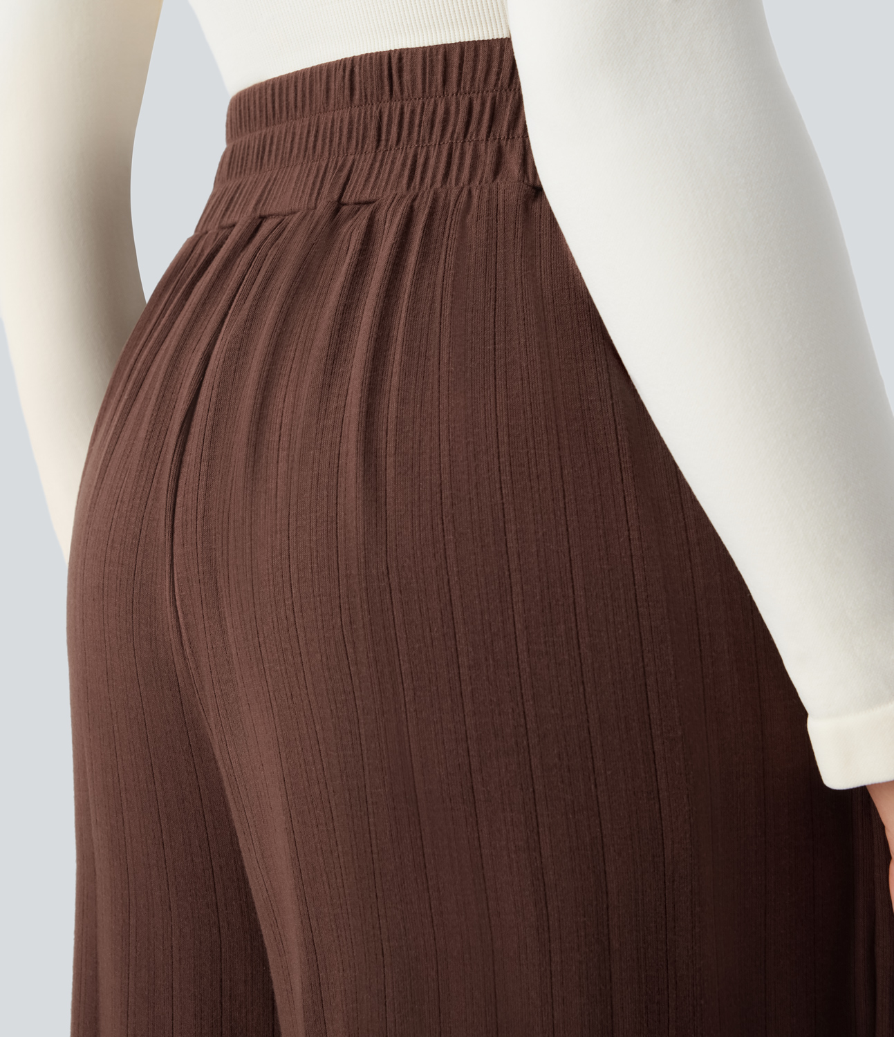 Halara High Waisted Pleated Side Pocket Flowy Wide Leg Casual Pants  - Chocolate Fondant - XL(regular) sweatpants jogger pants 