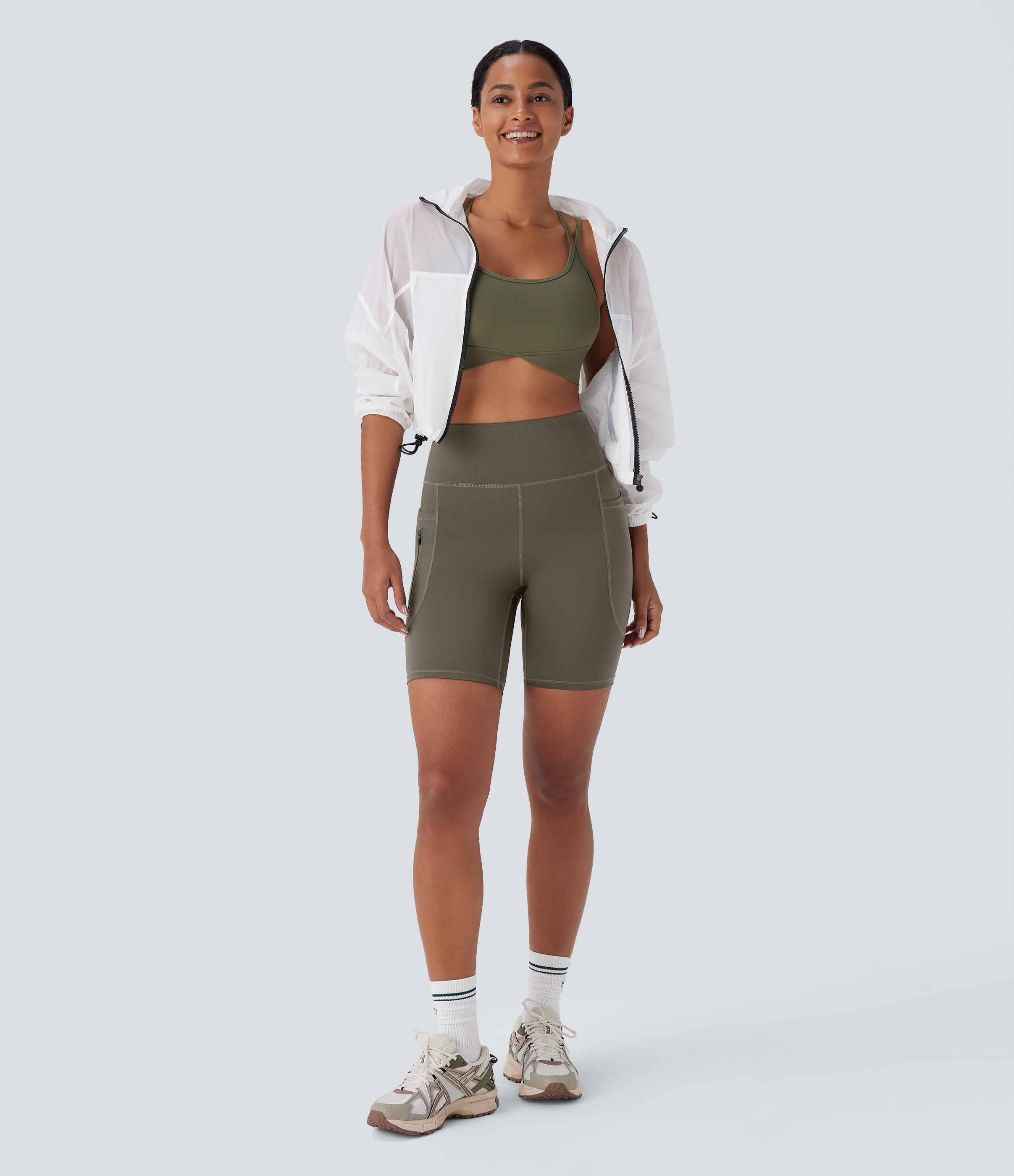 Halara Wear-Resistant High Waisted Multiple Pockets Hiking Biker Shorts 7``  - Twilight Green - S biker shorts women black biker shorts 