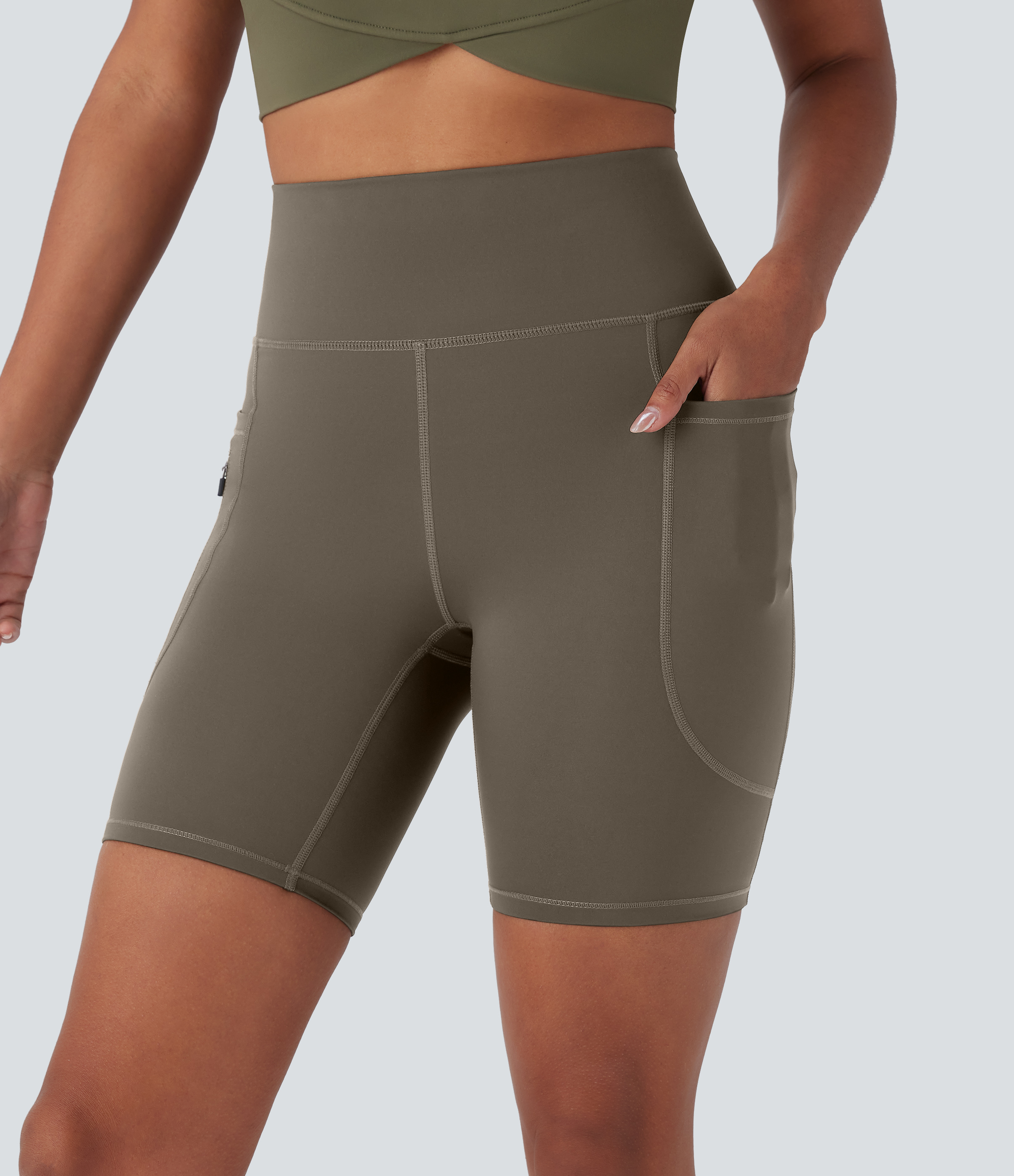 Halara Wear-Resistant High Waisted Multiple Pockets Hiking Biker Shorts 7``  - Twilight Green - S biker shorts women black biker shorts 