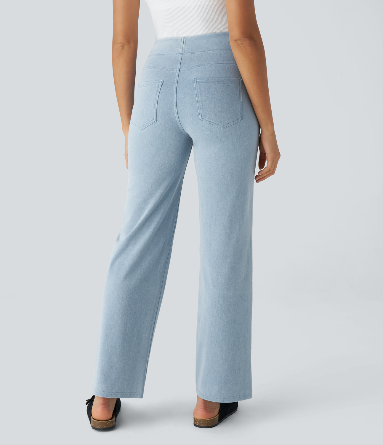 

Halara HalaraMagicв„ў High Waisted Multiple Pockets Straight Leg Stretchy Knit Work Jeans - Denim Cyan Blue